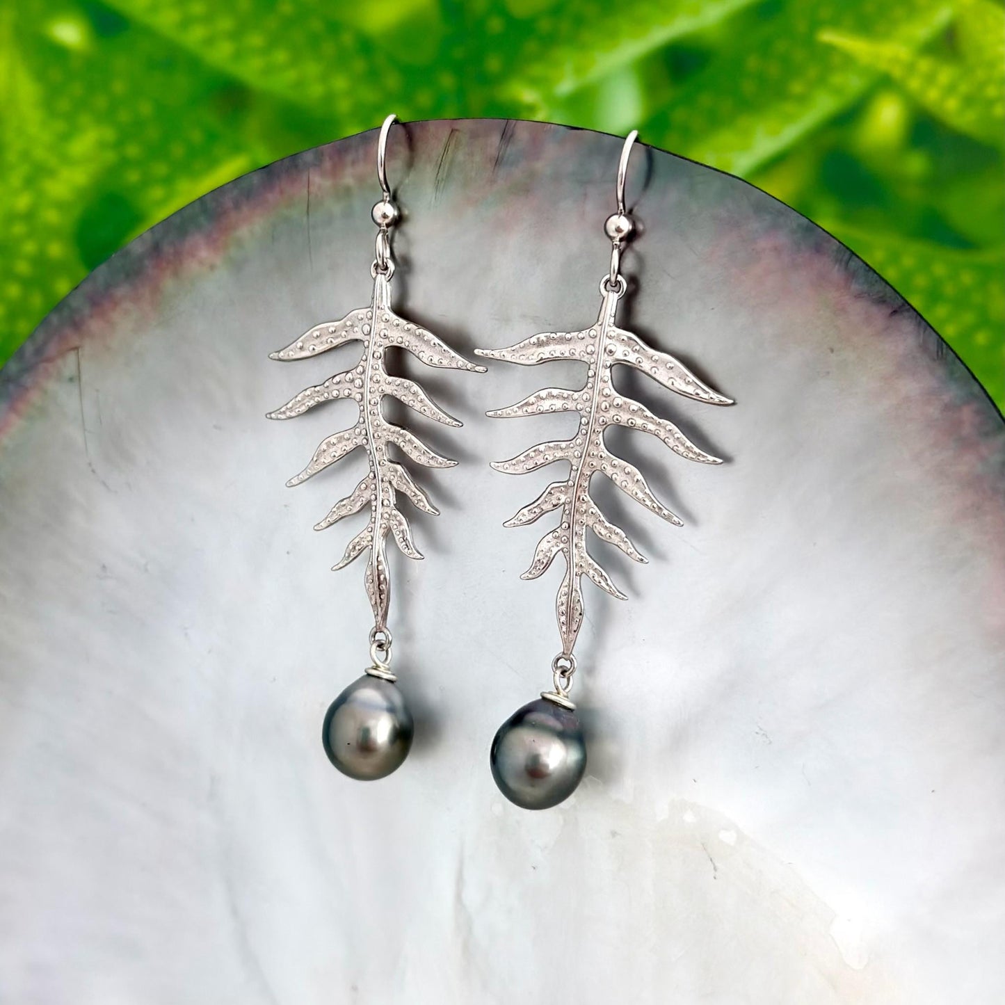 Laua’e Dangle Earrings • Tahitian pearl jewelry • Sterling silver