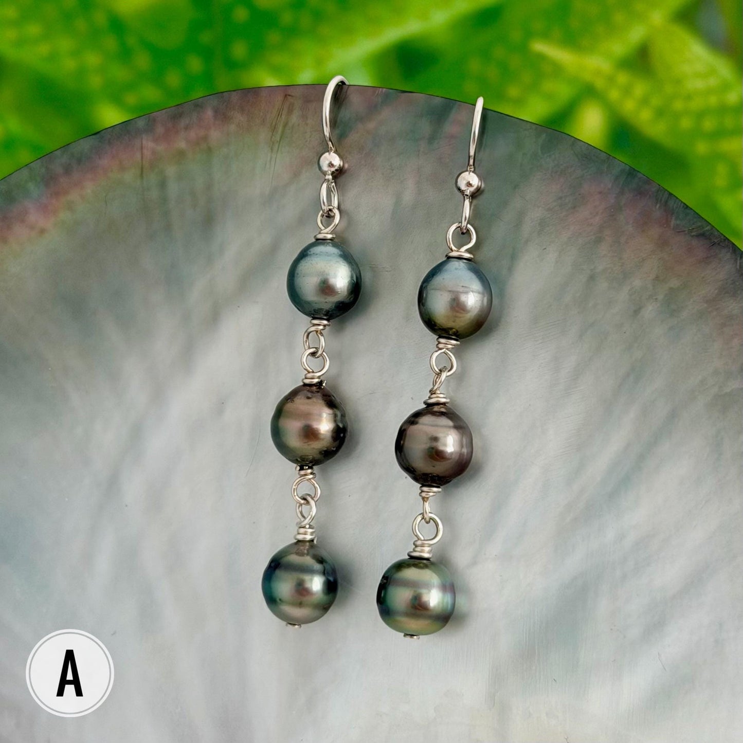 Tahitian Pearl Earrings • Triple Drop Dangle • Sterling silver Jewelry