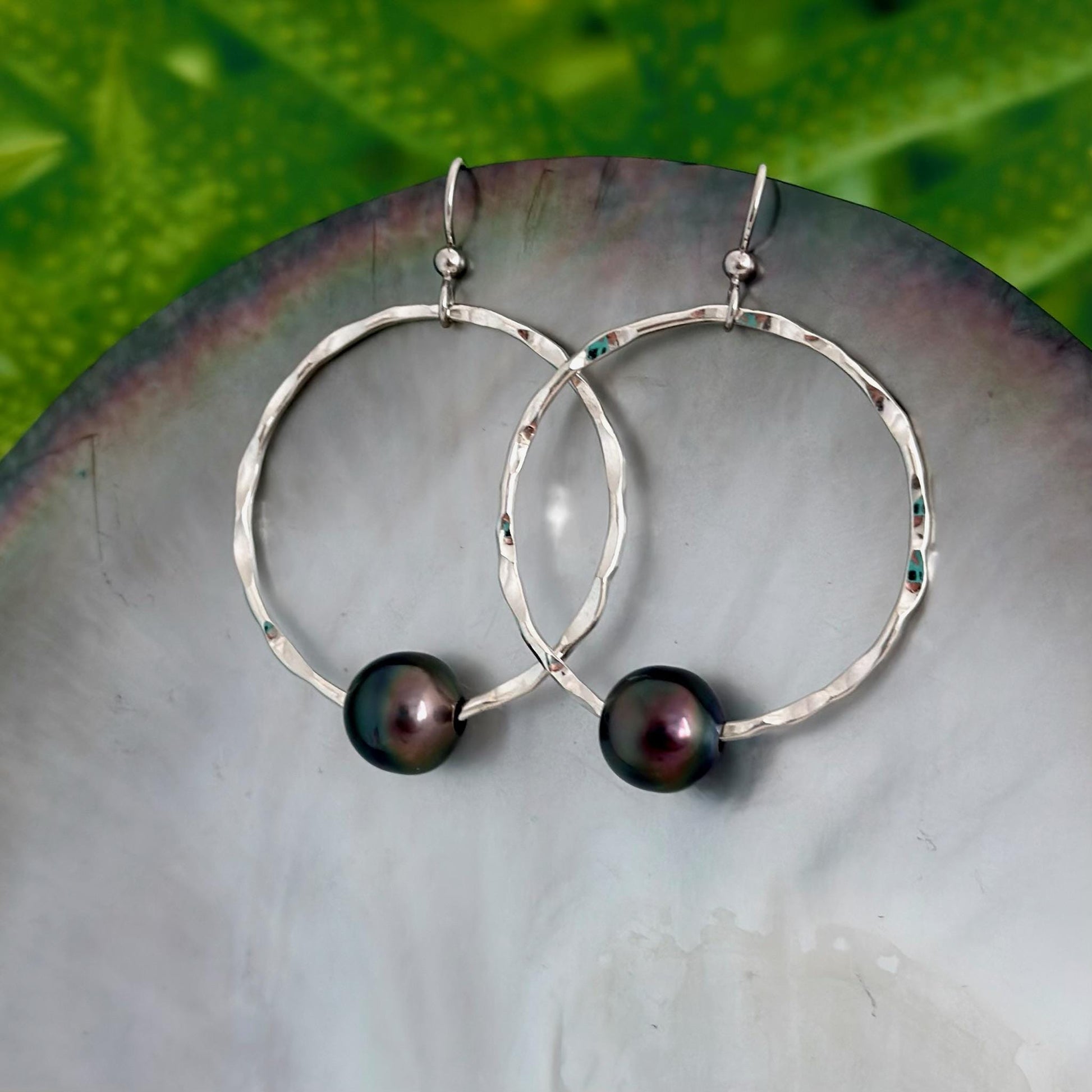 Tahitian Pearl Hoop Earrings • Sterling silver jewelry
