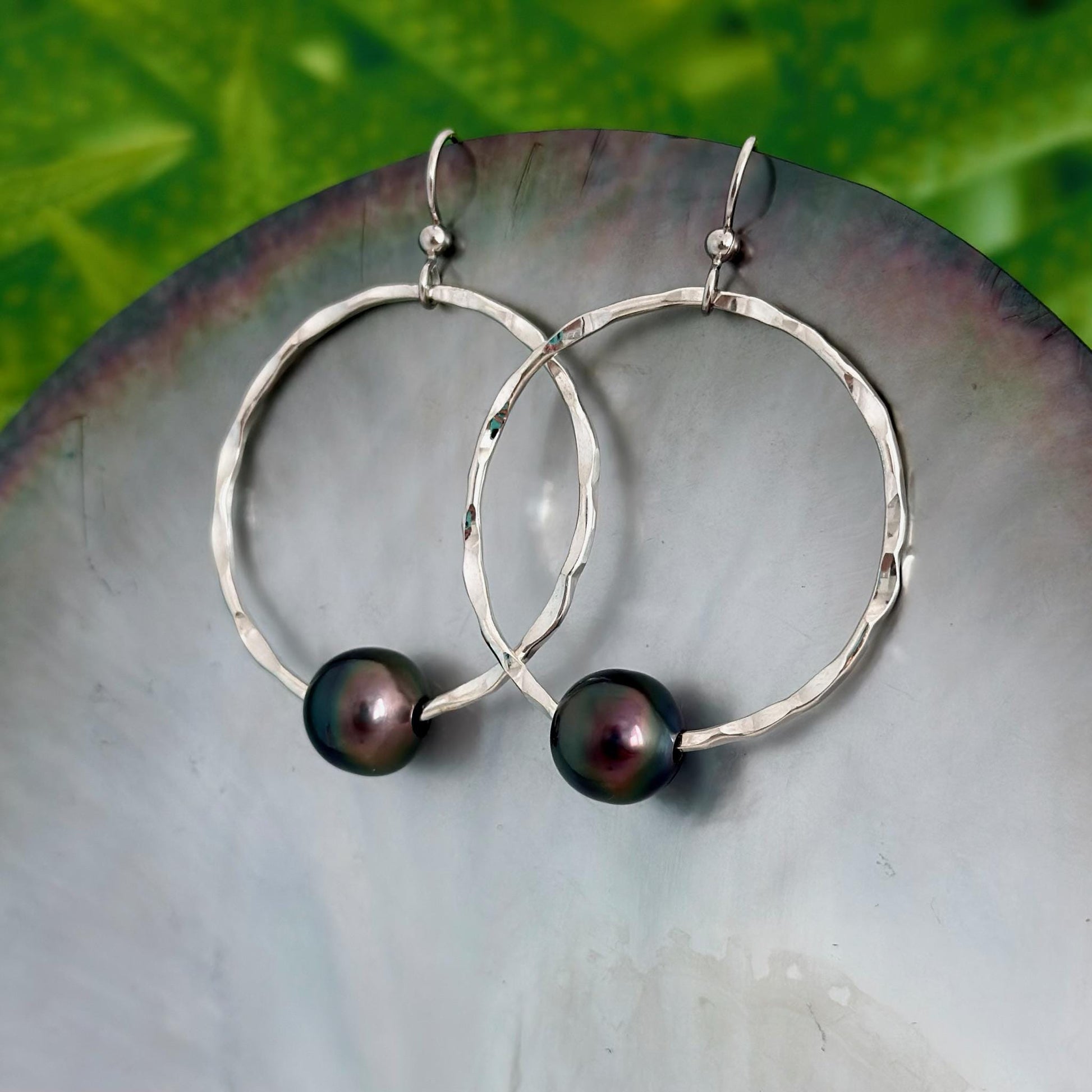 Tahitian Pearl Hoop Earrings • Sterling silver jewelry