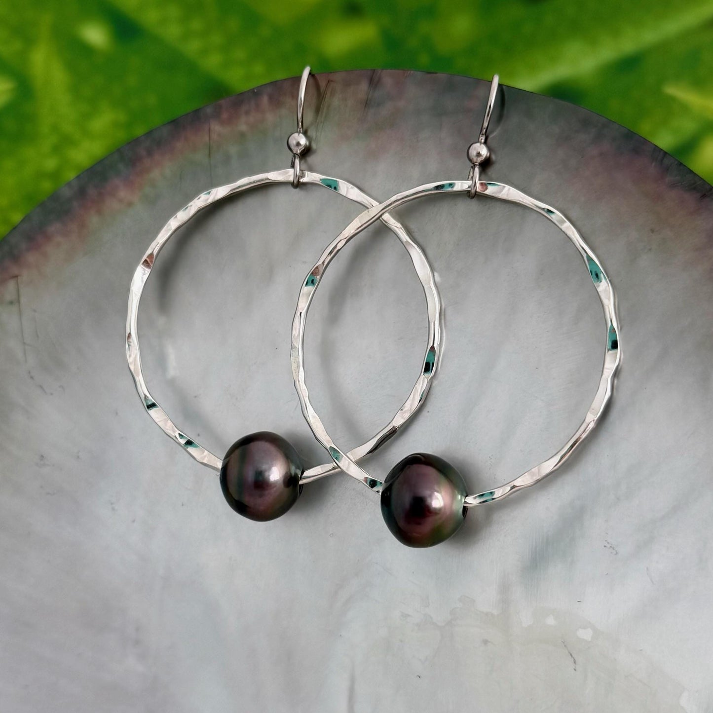 Tahitian Pearl Hoop Earrings • Sterling silver jewelry