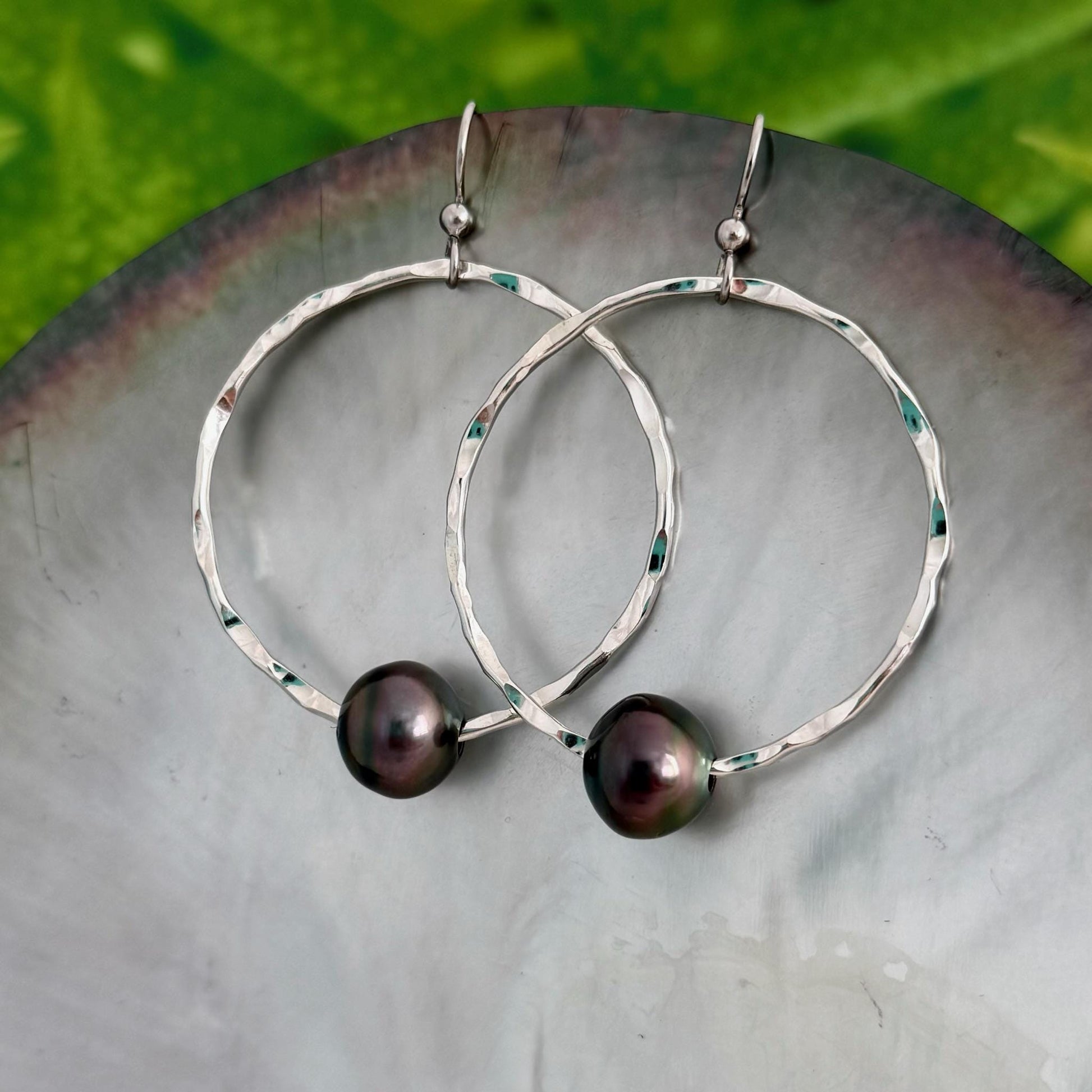 Tahitian Pearl Hoop Earrings • Sterling silver jewelry