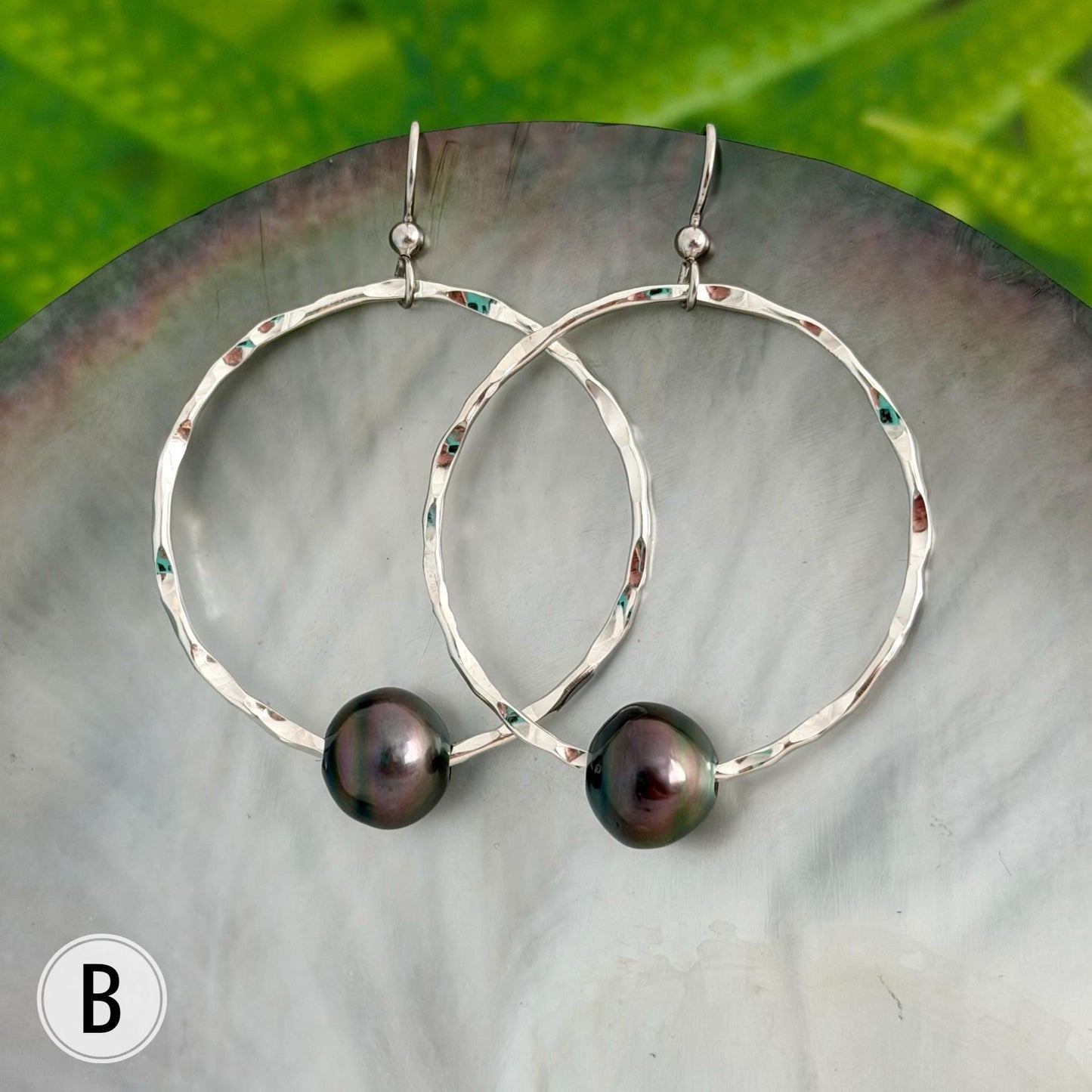 Tahitian Pearl Hoop Earrings • Sterling silver jewelry