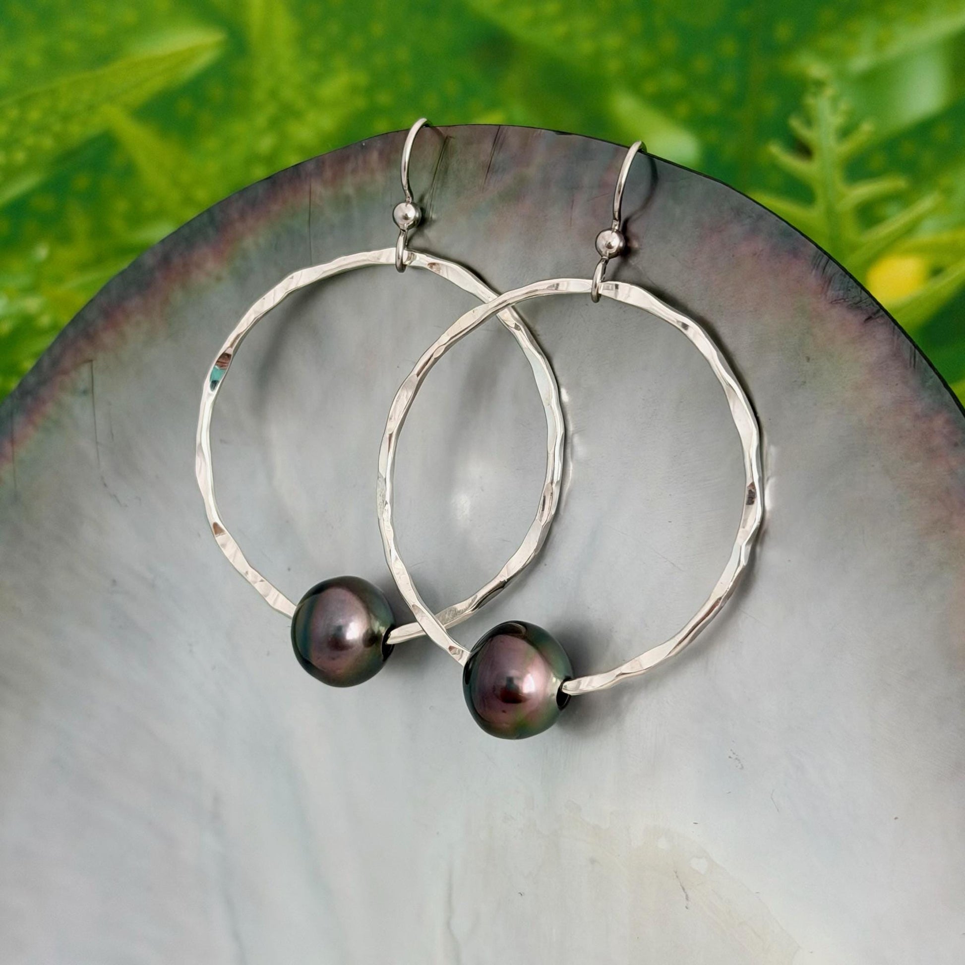 Tahitian Pearl Hoop Earrings • Sterling silver jewelry