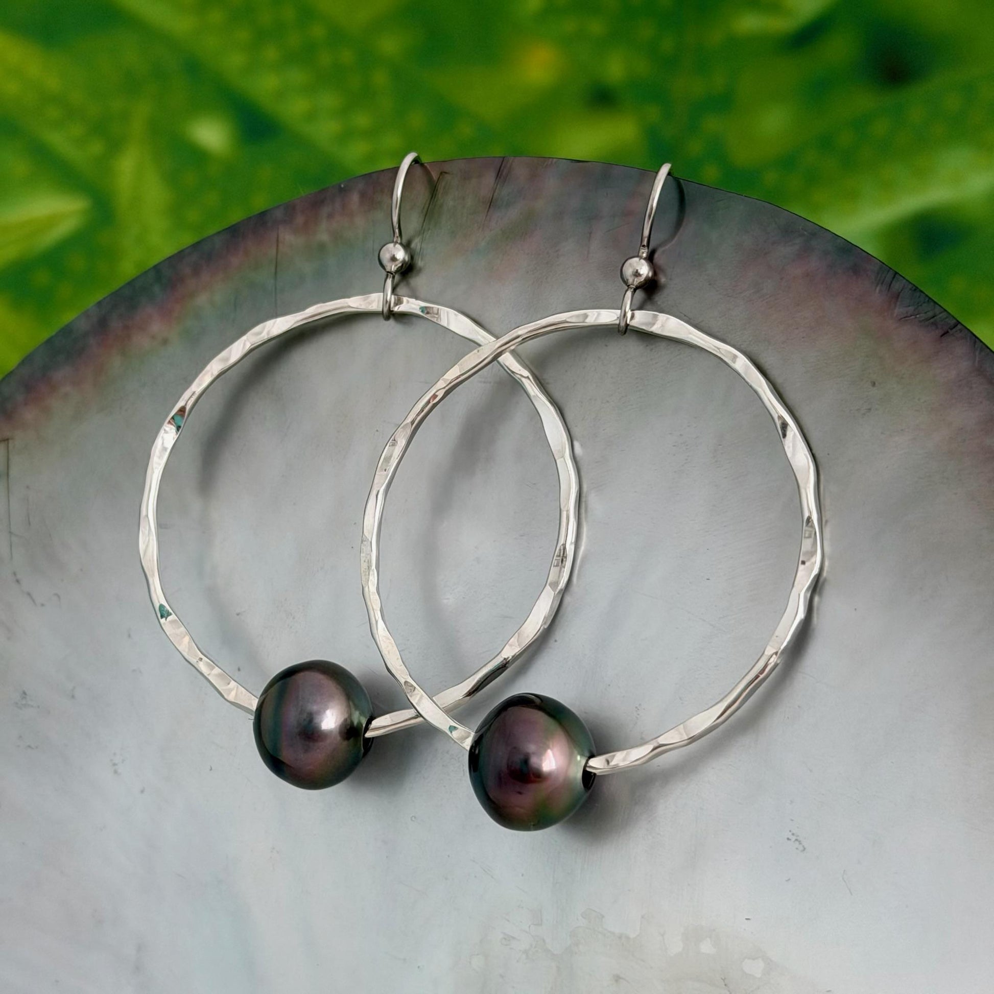 Tahitian Pearl Hoop Earrings • Sterling silver jewelry