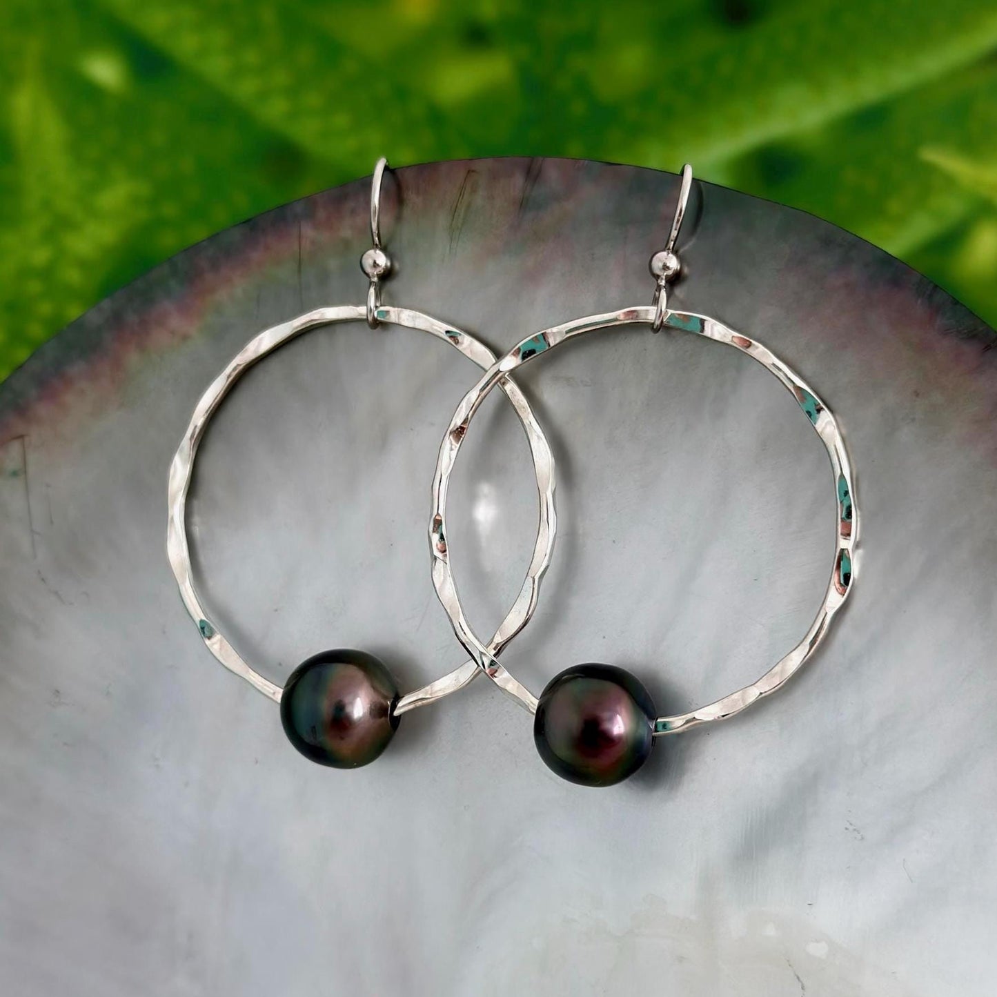 Tahitian pearl hoop earrings in sterling silver