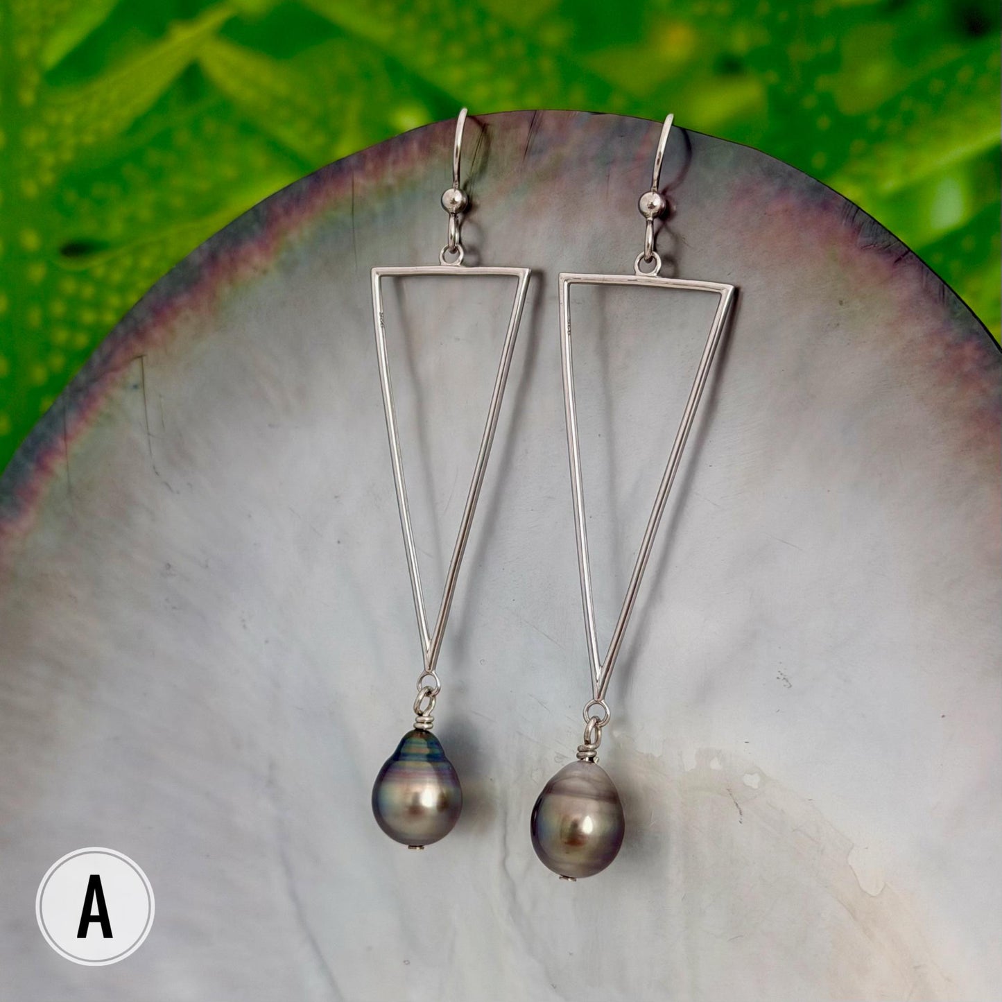 DOORBUSTER Tahitian Pearl Earrings – Sterling Silver Triangle Dangle jewelry.
