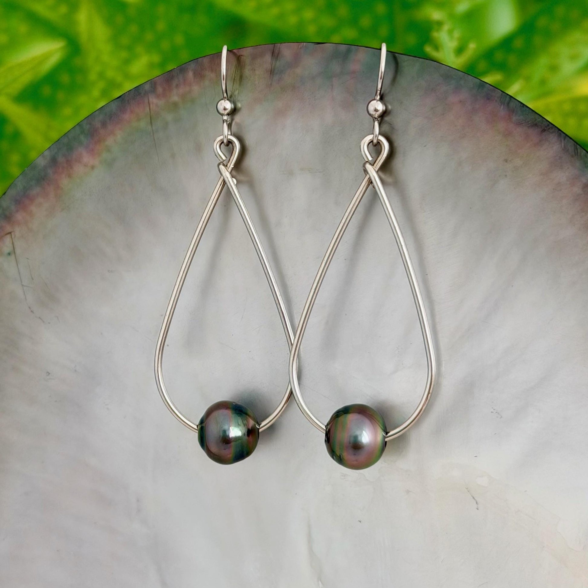 Tahitian Pearl Earrings – Sterling silver Teardrop Hoop • everyday jewelry
