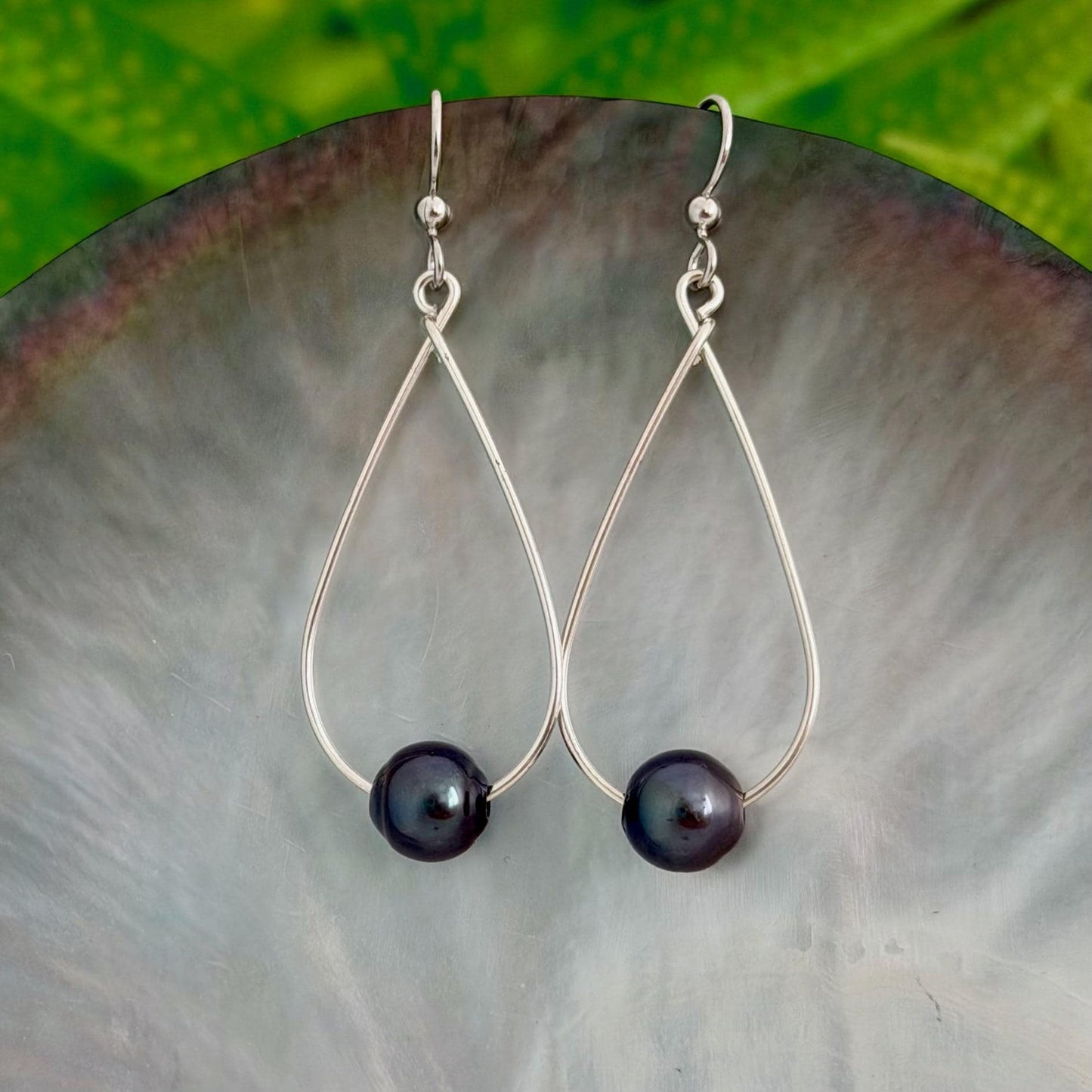 Tahitian Pearl Earrings – Sterling silver Teardrop Hoop • everyday jewelry