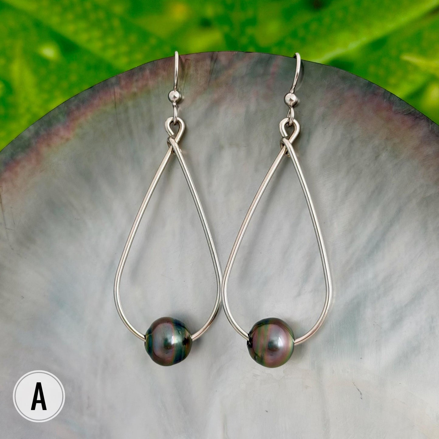 Tahitian Pearl Earrings – Sterling silver Teardrop Hoop • everyday jewelry