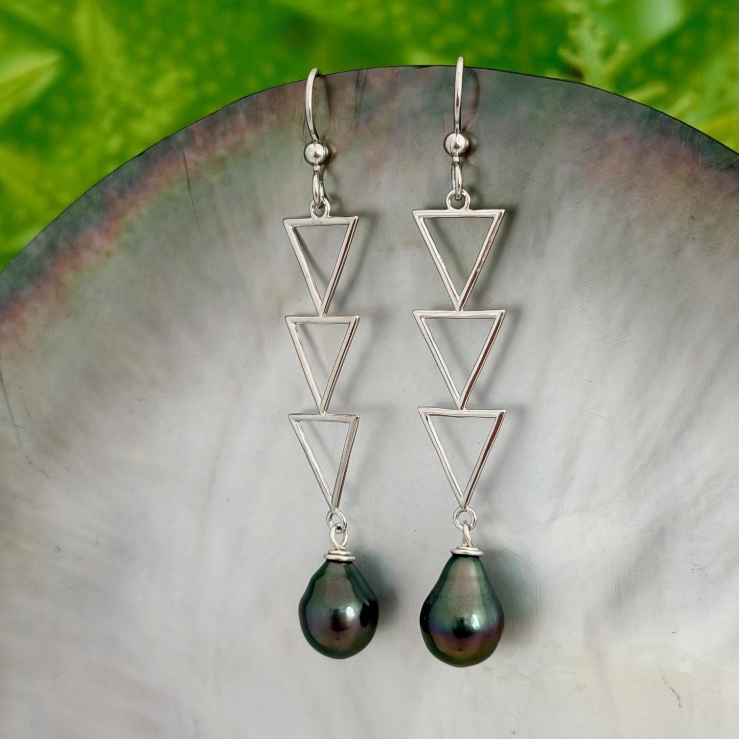 DOORBUSTER Triangle Tahitian Pearl Earrings • Triple dangle jewelry