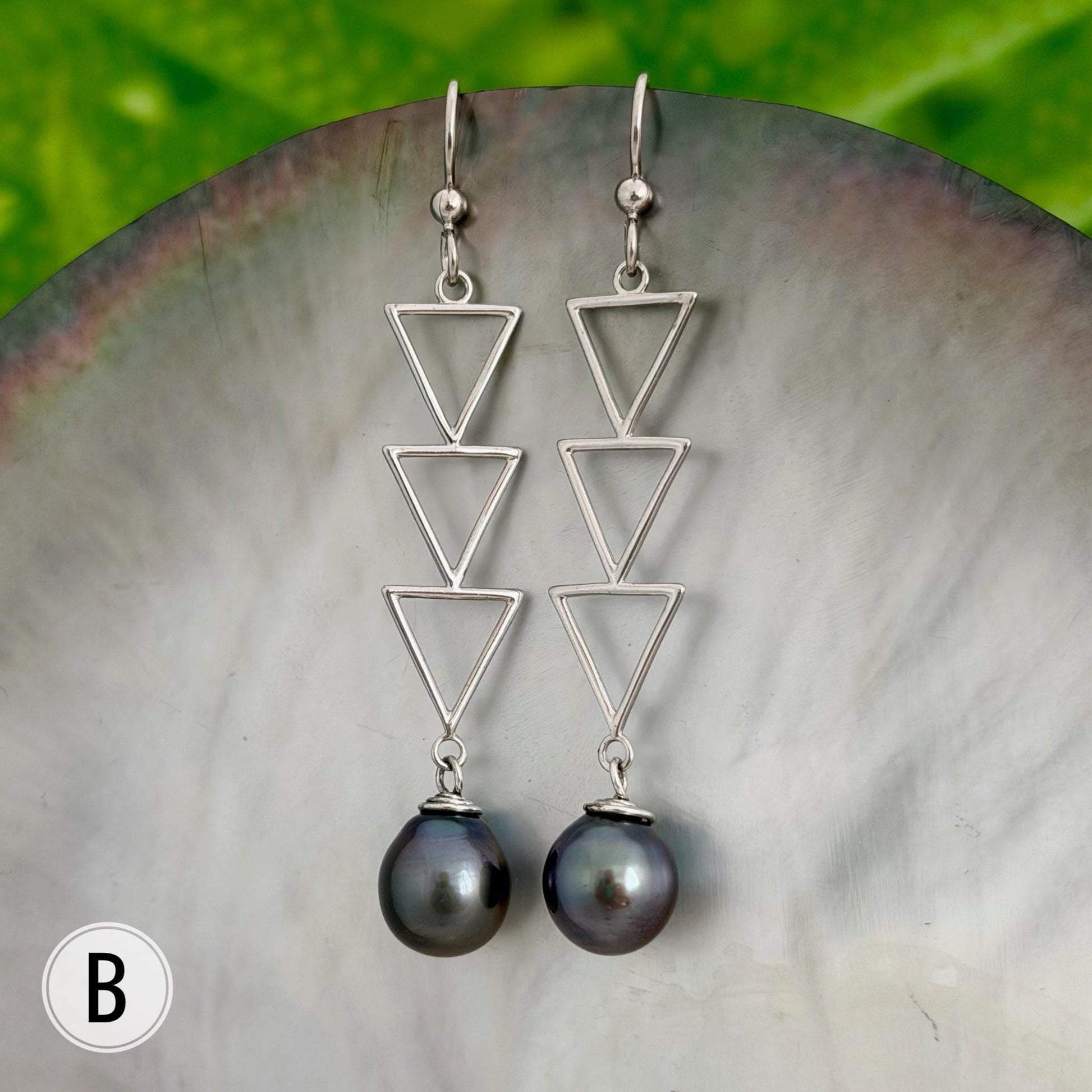 DOORBUSTER Triangle Tahitian Pearl Earrings • Triple dangle jewelry