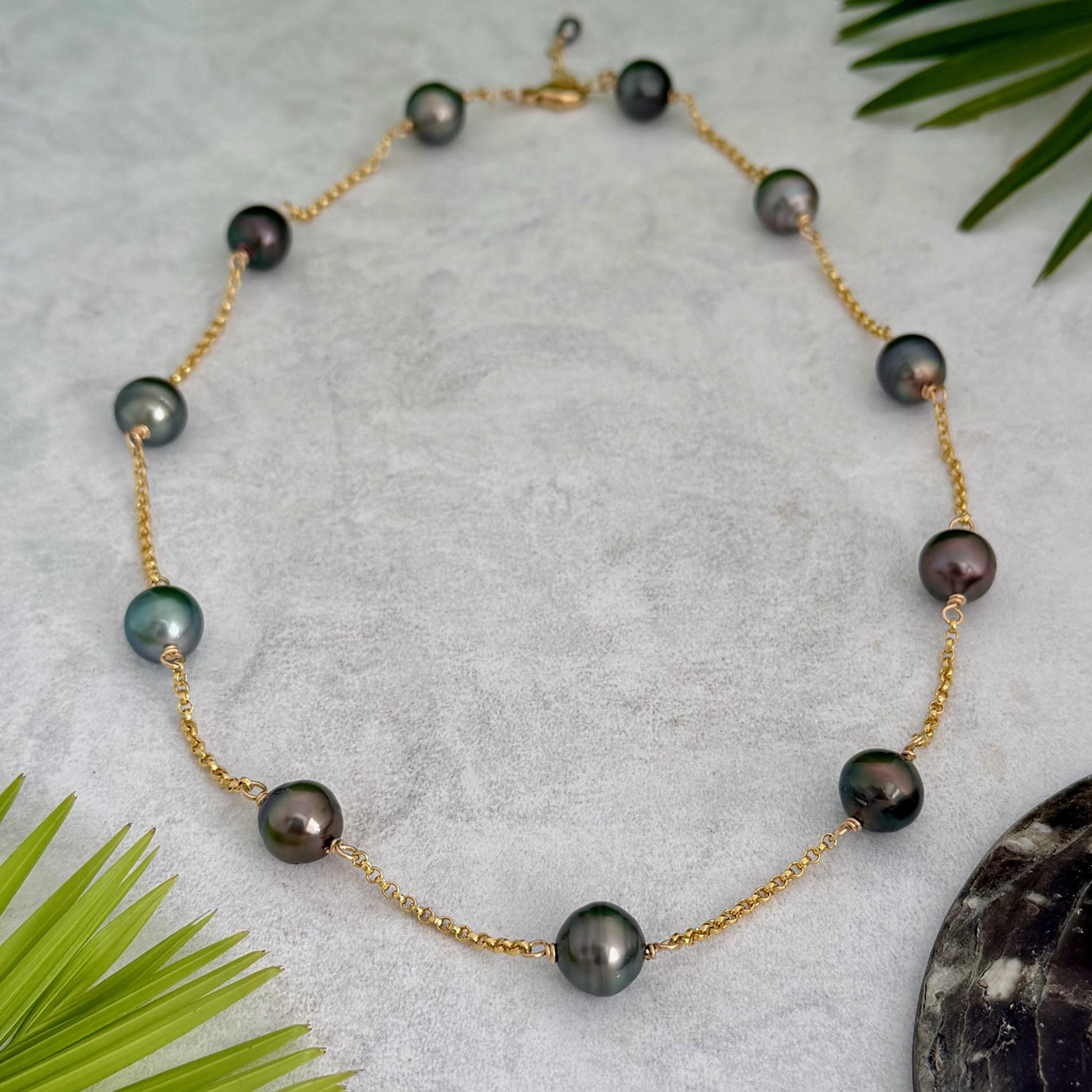Tahitian Pearl choker Necklace • Gold filled link chain