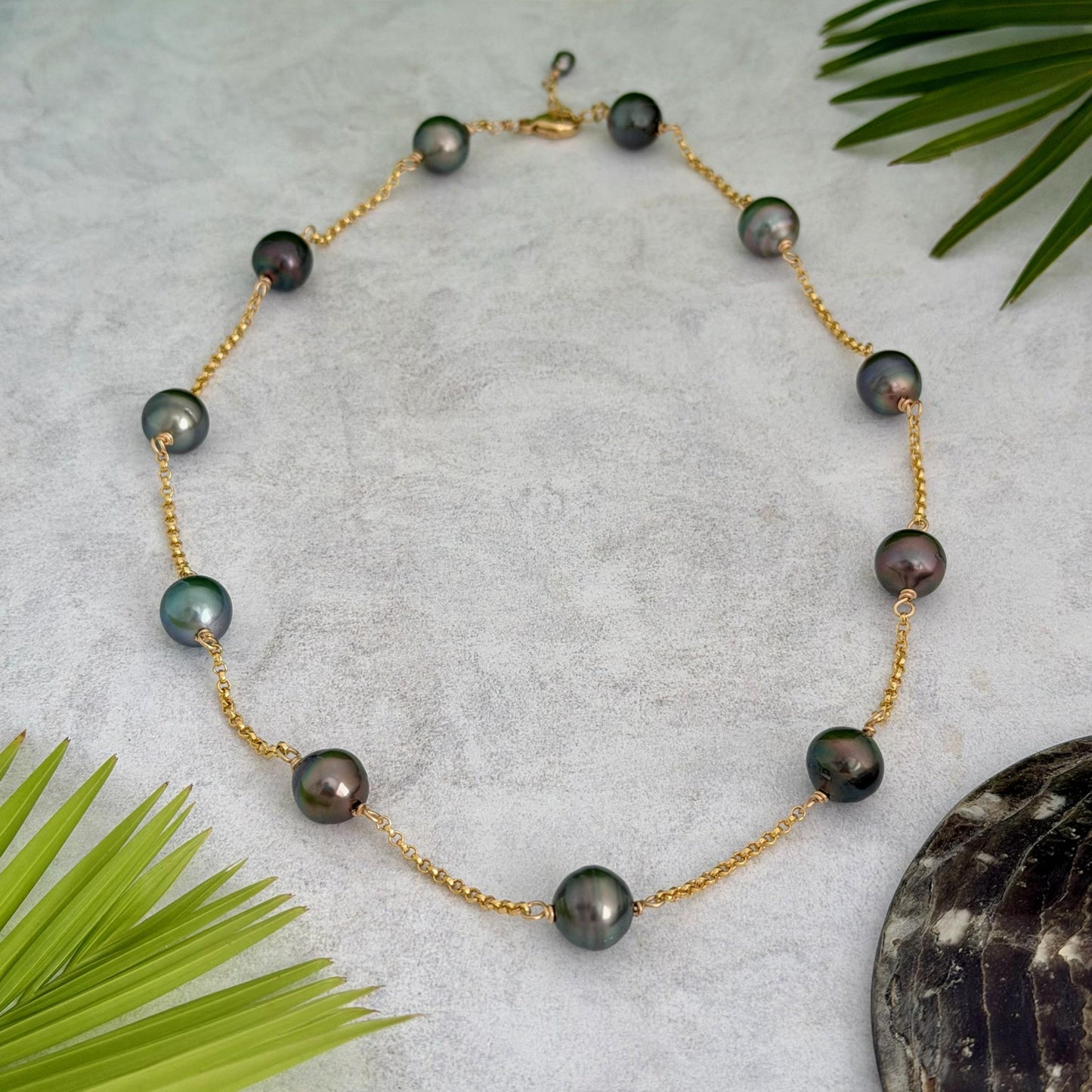 Tahitian Pearl choker Necklace • Gold filled link chain