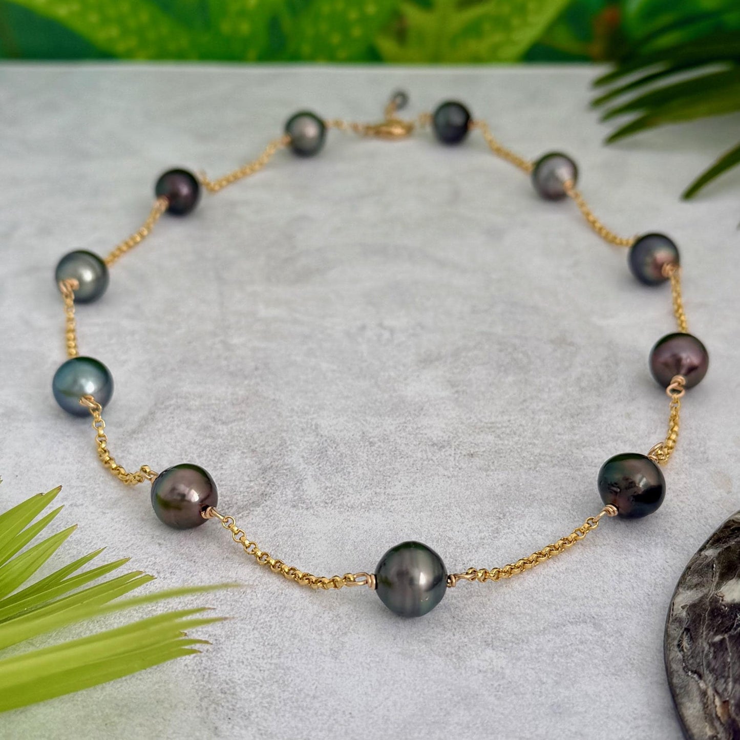 Tahitian Pearl choker Necklace • Gold filled link chain