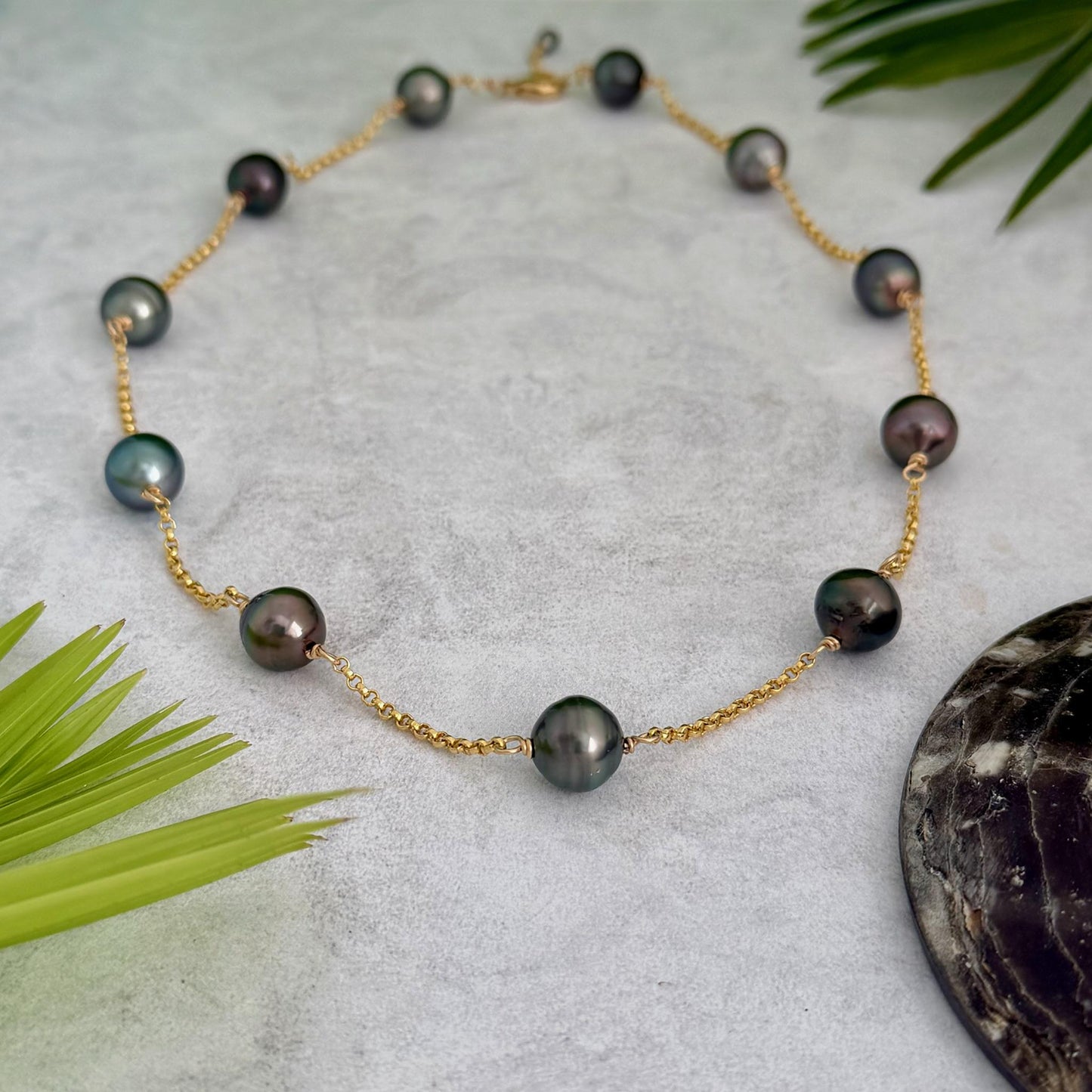 Tahitian Pearl choker Necklace • Gold filled link chain