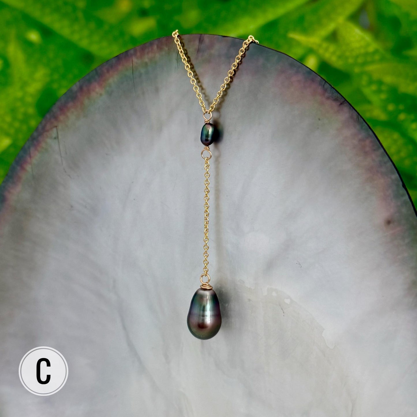 Tahitian pearl necklace — Keshi jewelry • Gold filled chain