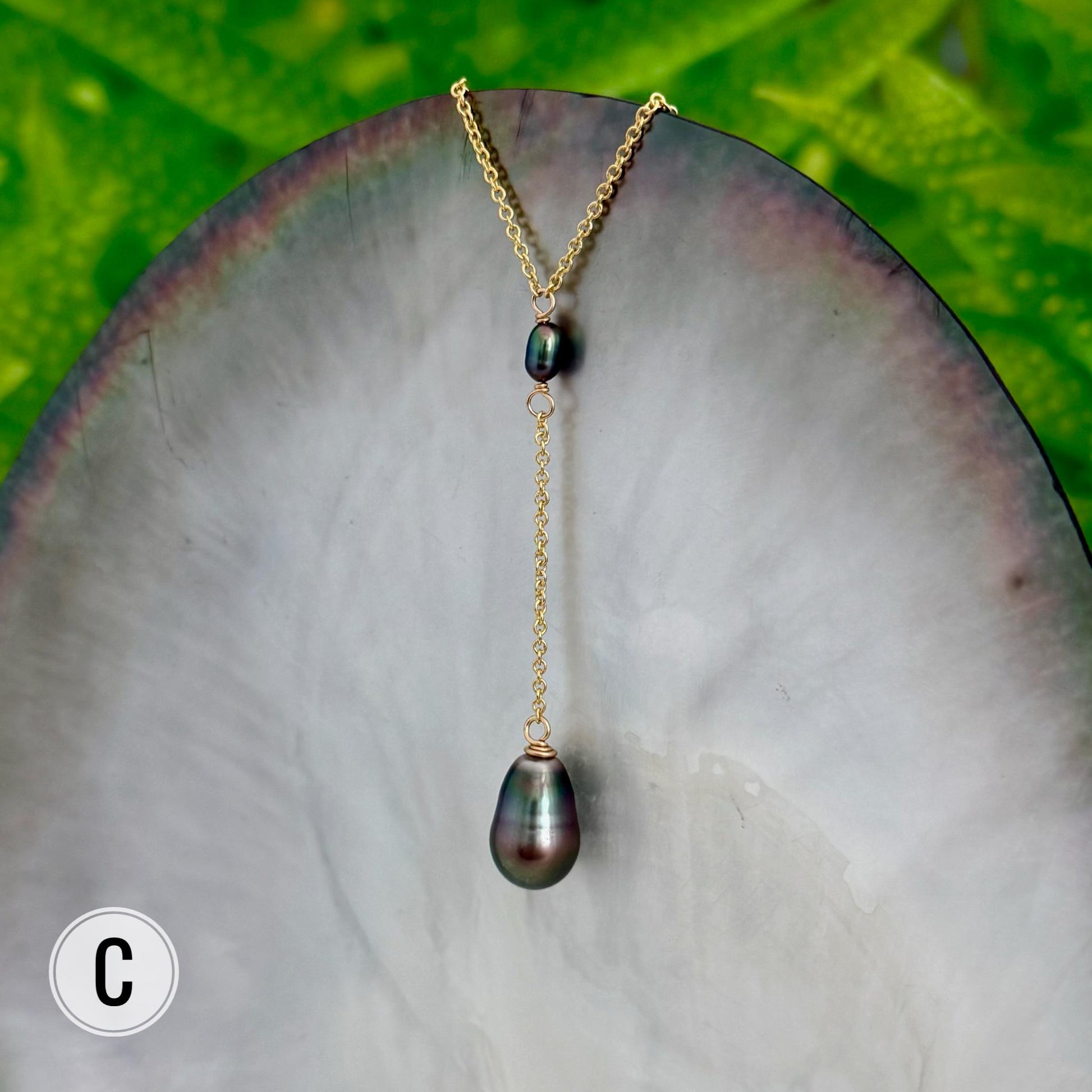 Tahitian pearl necklace — Keshi jewelry • Gold filled chain