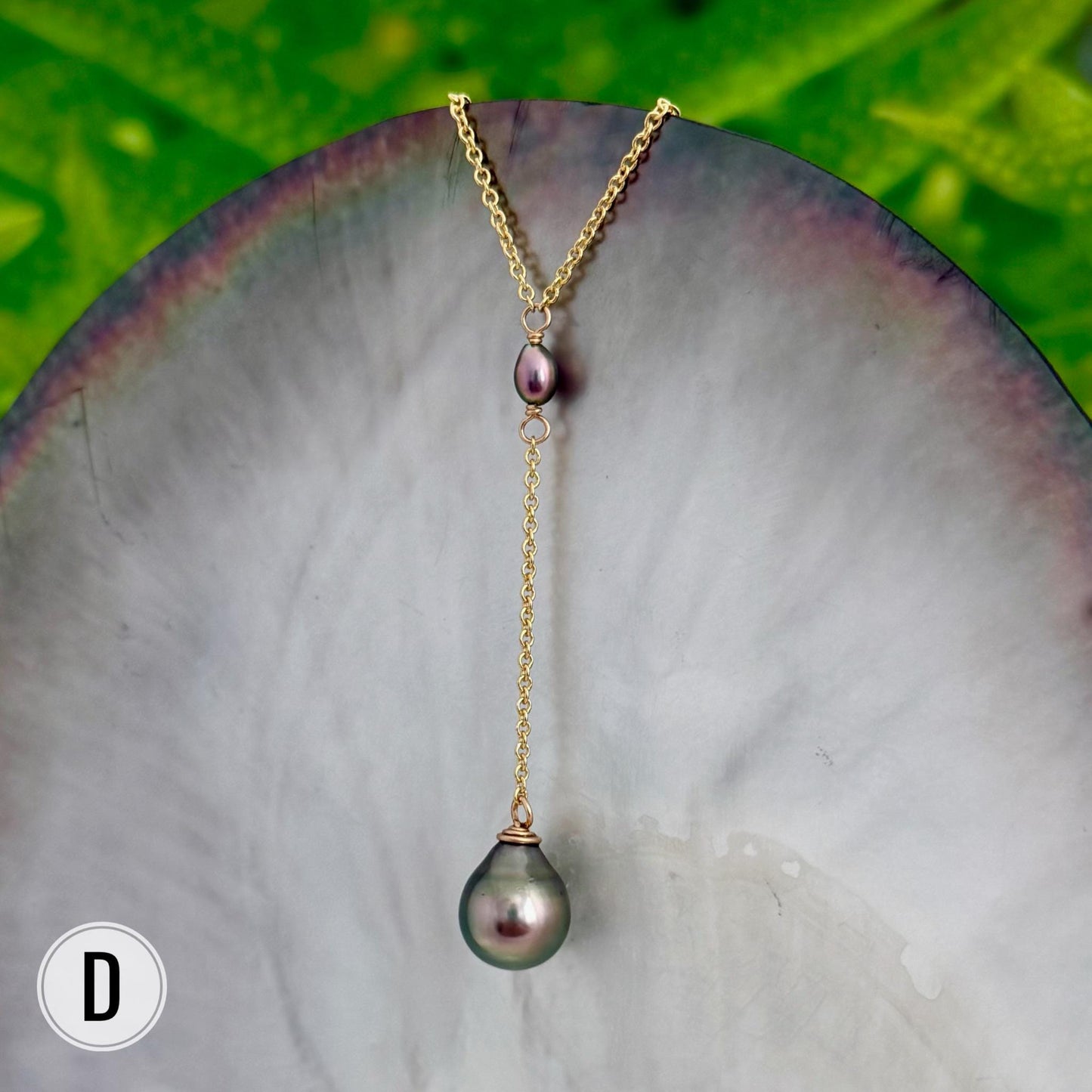 Tahitian pearl necklace — Keshi jewelry • Gold filled chain