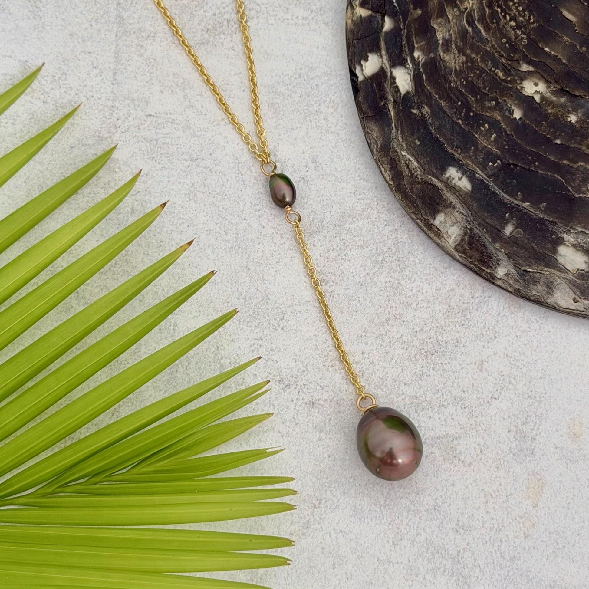 Tahitian pearl necklace — Keshi jewelry • Gold filled chain