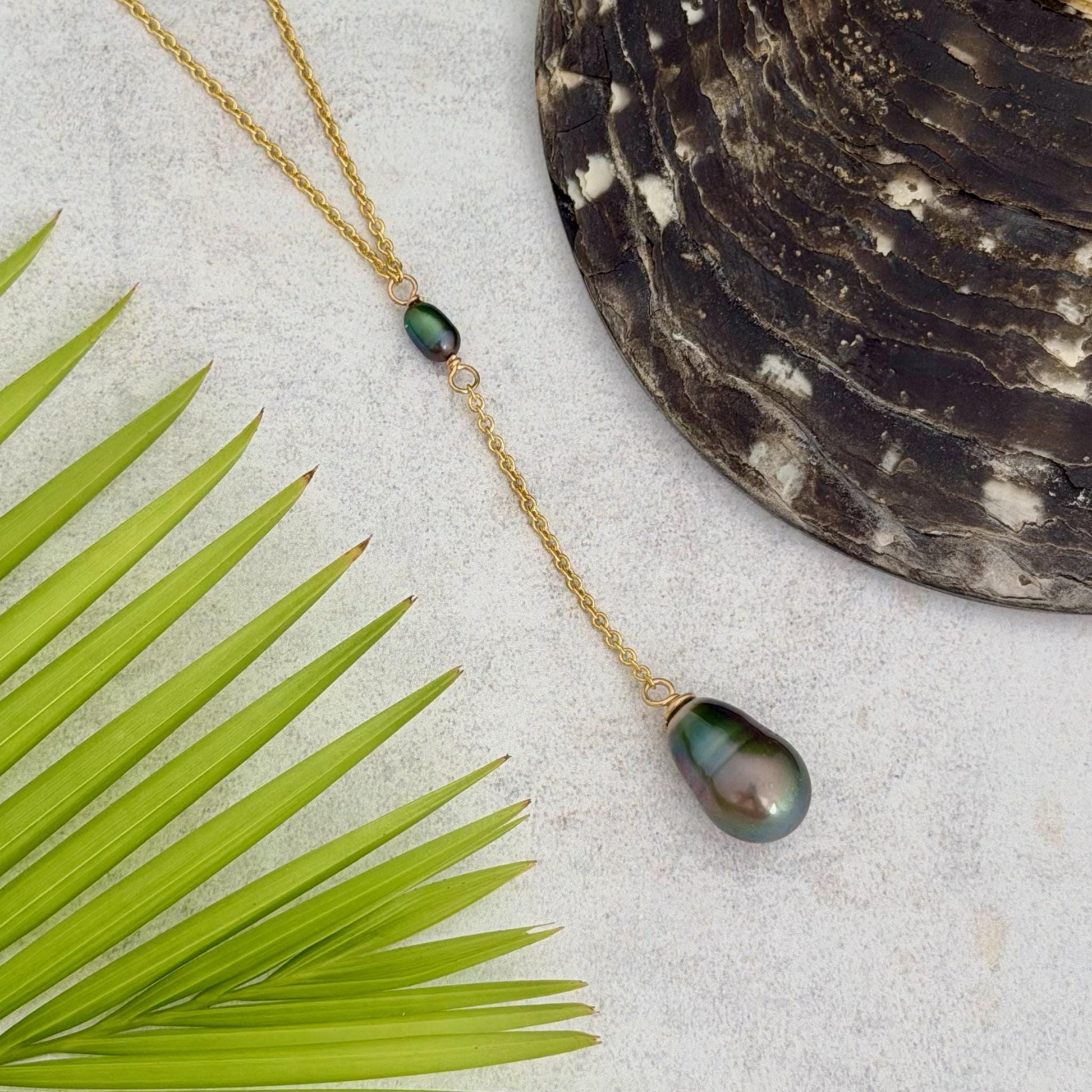 Tahitian pearl necklace — Keshi jewelry • Gold filled chain