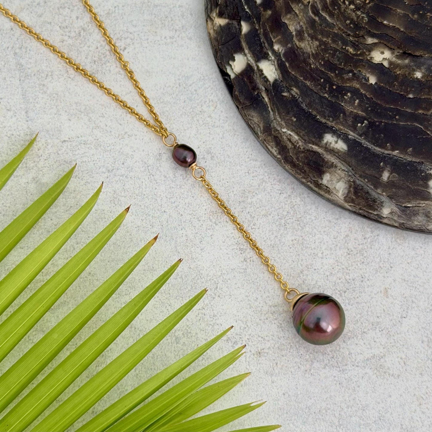 Tahitian pearl necklace — Keshi jewelry • Gold filled chain