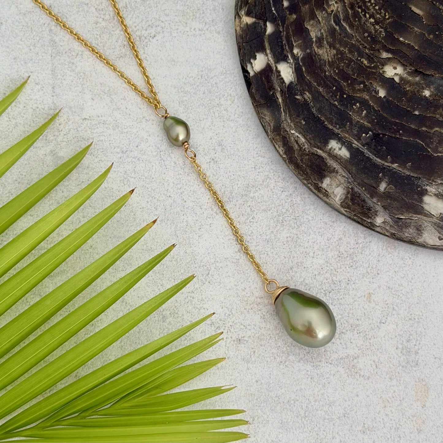 Tahitian pearl necklace — Keshi jewelry • Gold filled chain