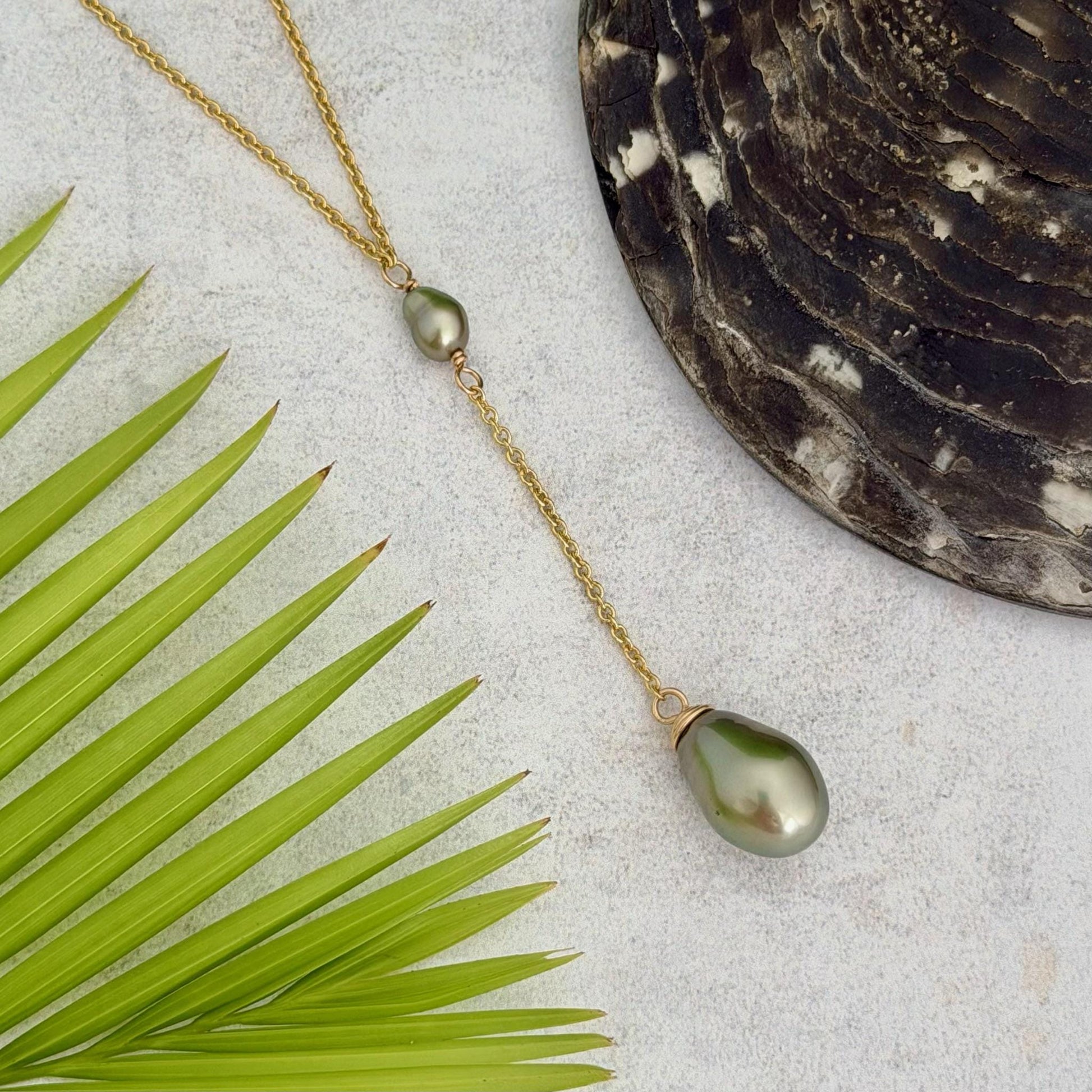 Tahitian pearl necklace — Keshi jewelry • Gold filled chain