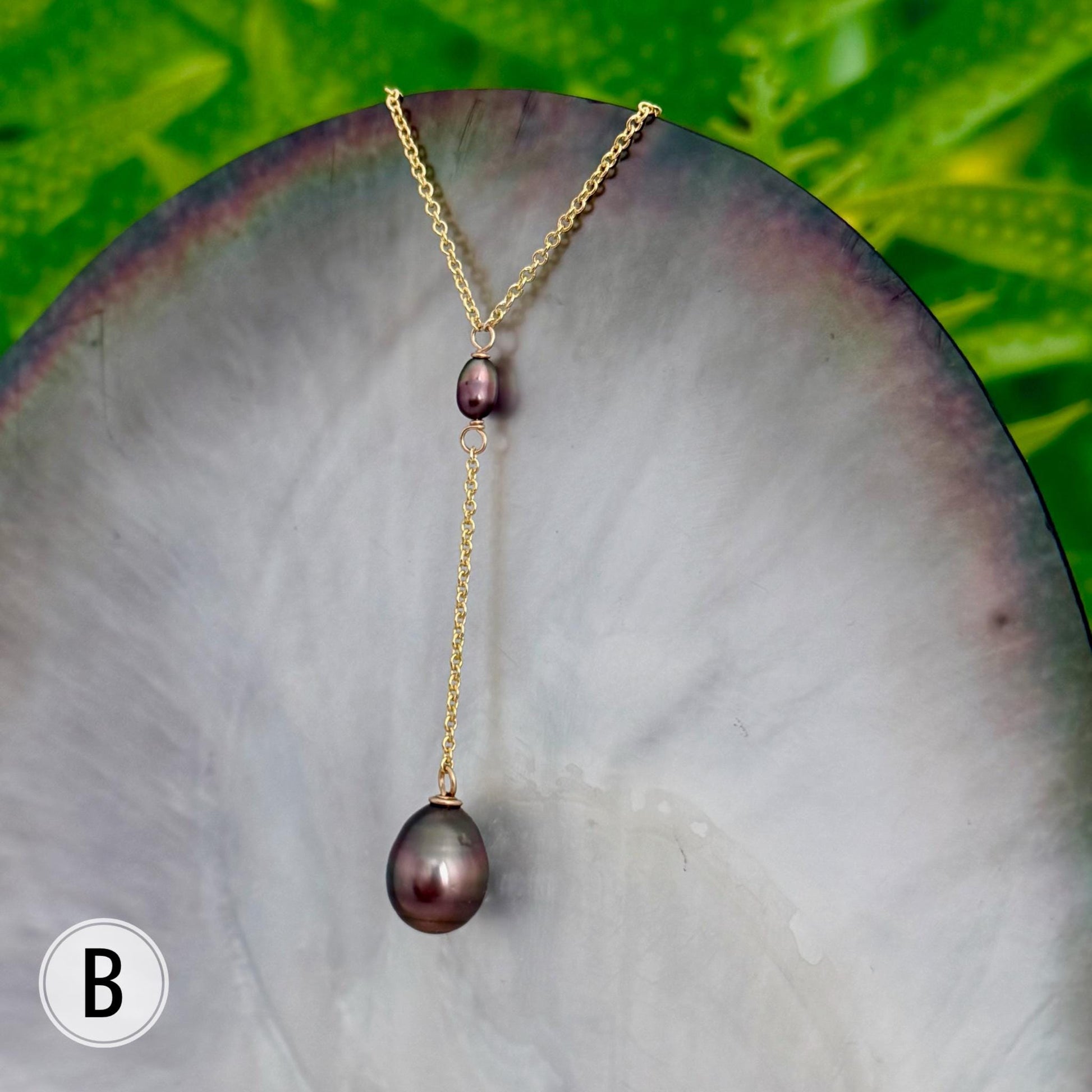 Tahitian pearl necklace — Keshi jewelry • Gold filled chain