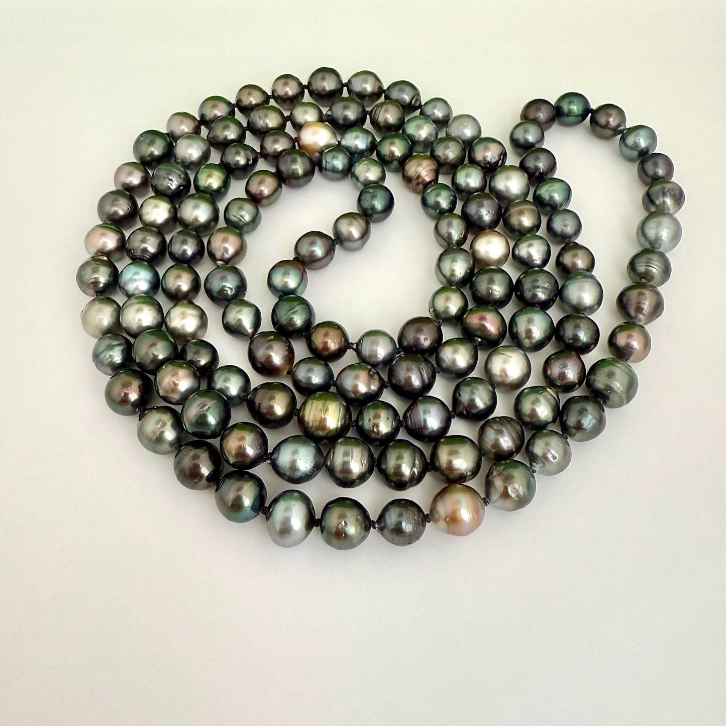 Tahitian Pearl Necklace • Extra Long Strand of Natural Pearls • Handmade in Hawaii