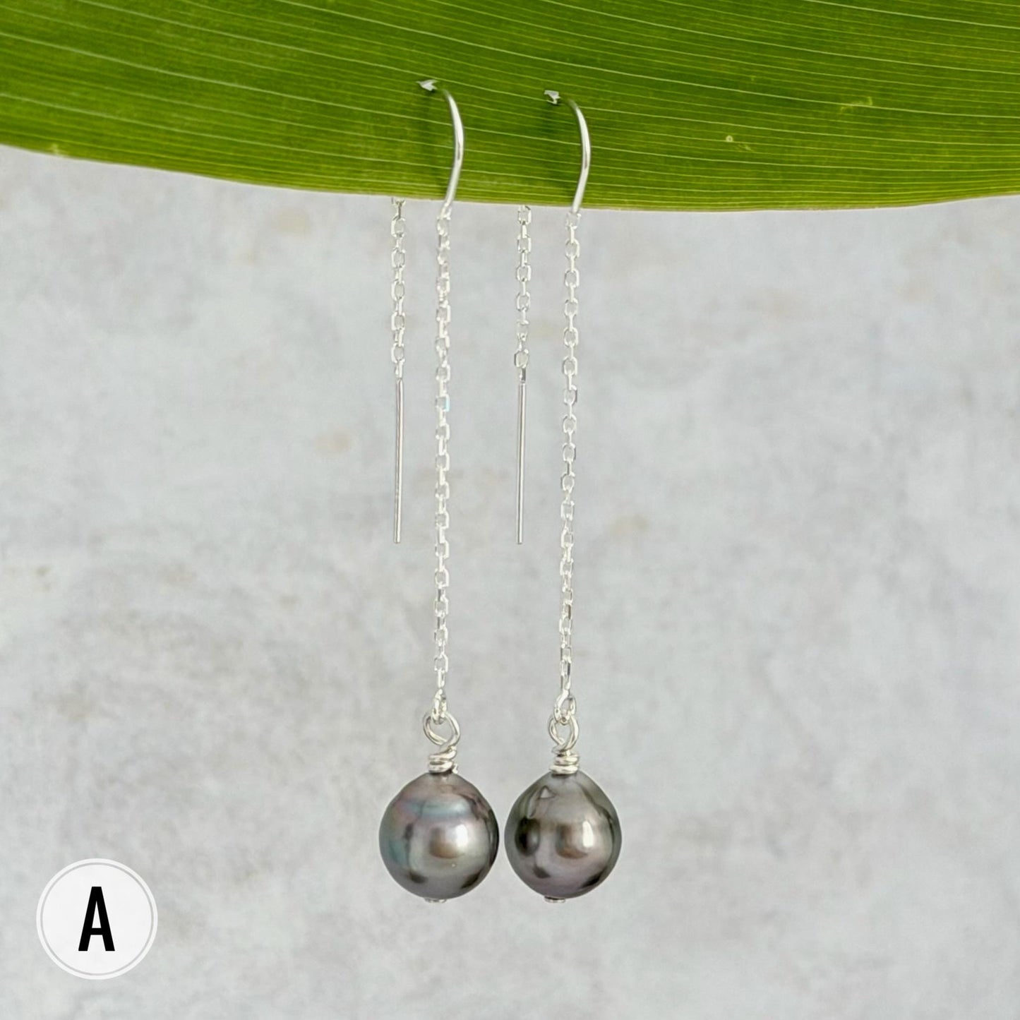Tahitian Pearl Threader Earrings: Sterling silver Dangle Jewelry