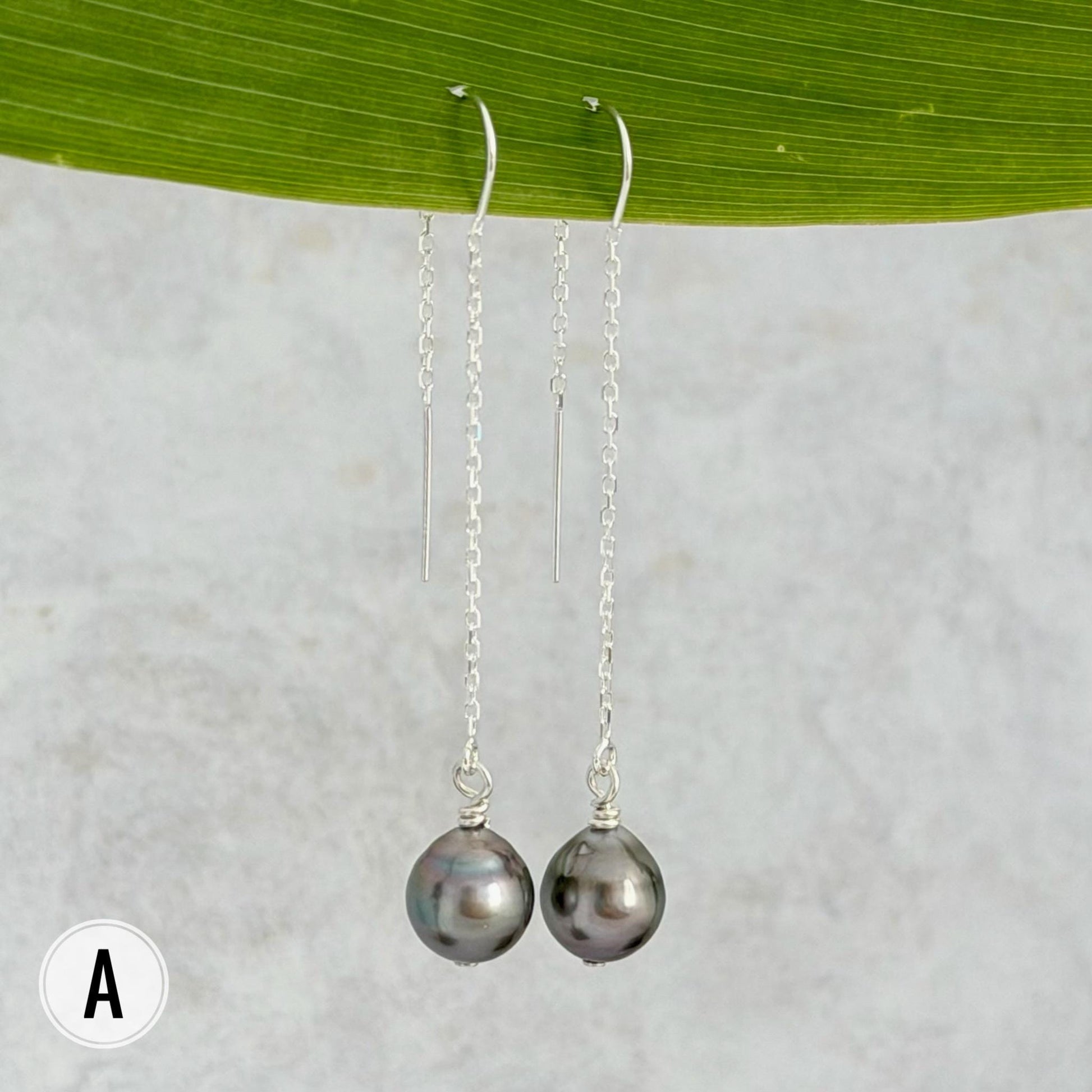 Tahitian Pearl Threader Earrings: Sterling silver Dangle Jewelry