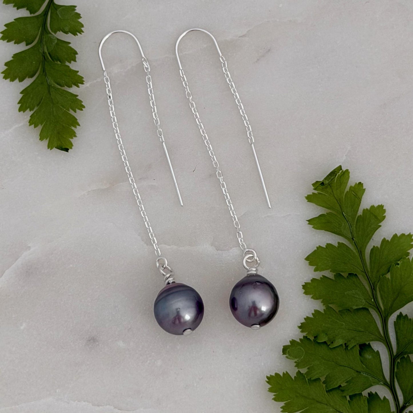 Tahitian Pearl Threader Earrings: Sterling silver Dangle Jewelry