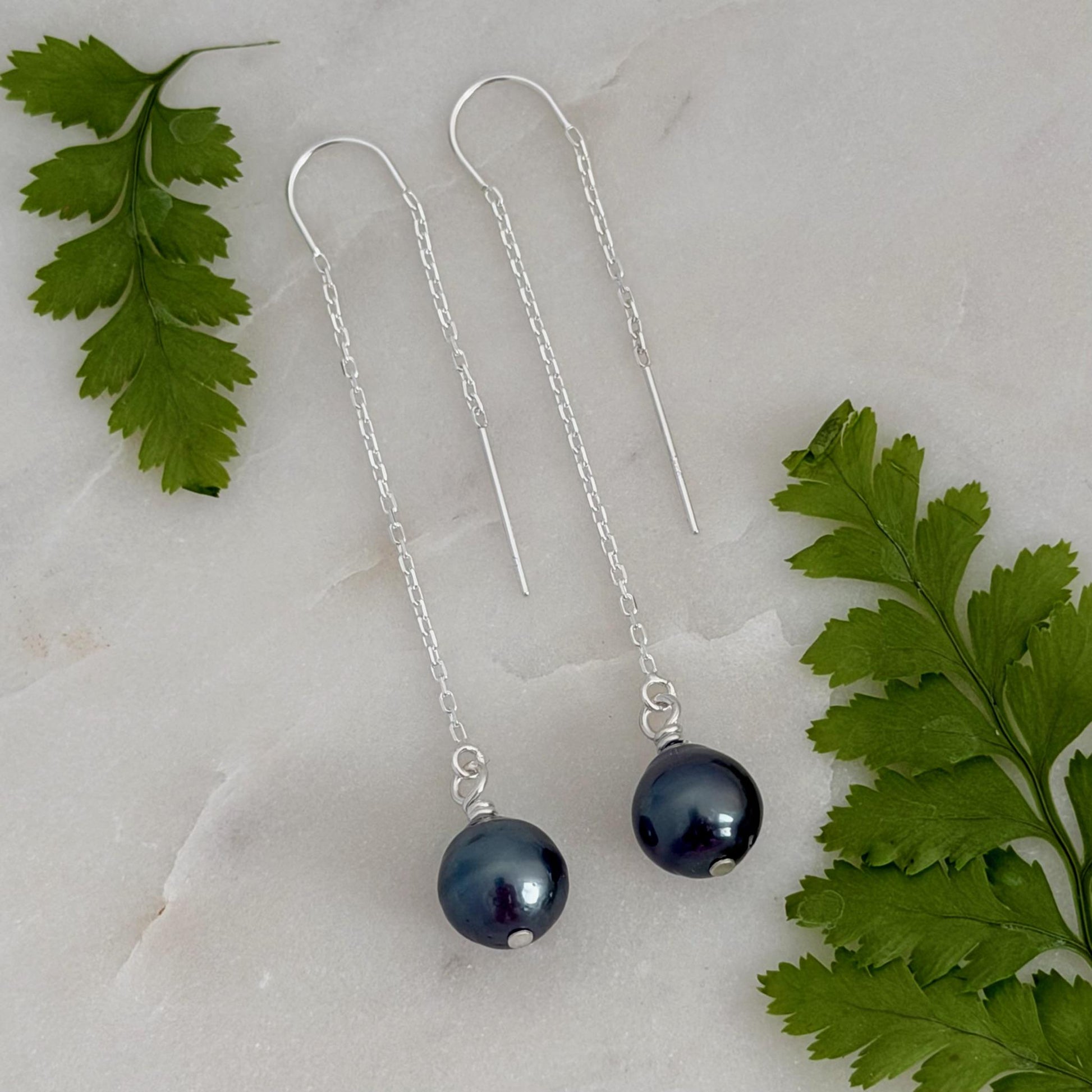 Tahitian Pearl Threader Earrings: Sterling silver Dangle Jewelry