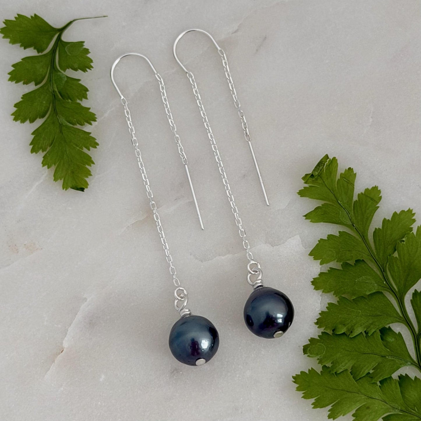 Tahitian Pearl Threader Earrings: Sterling silver Dangle Jewelry