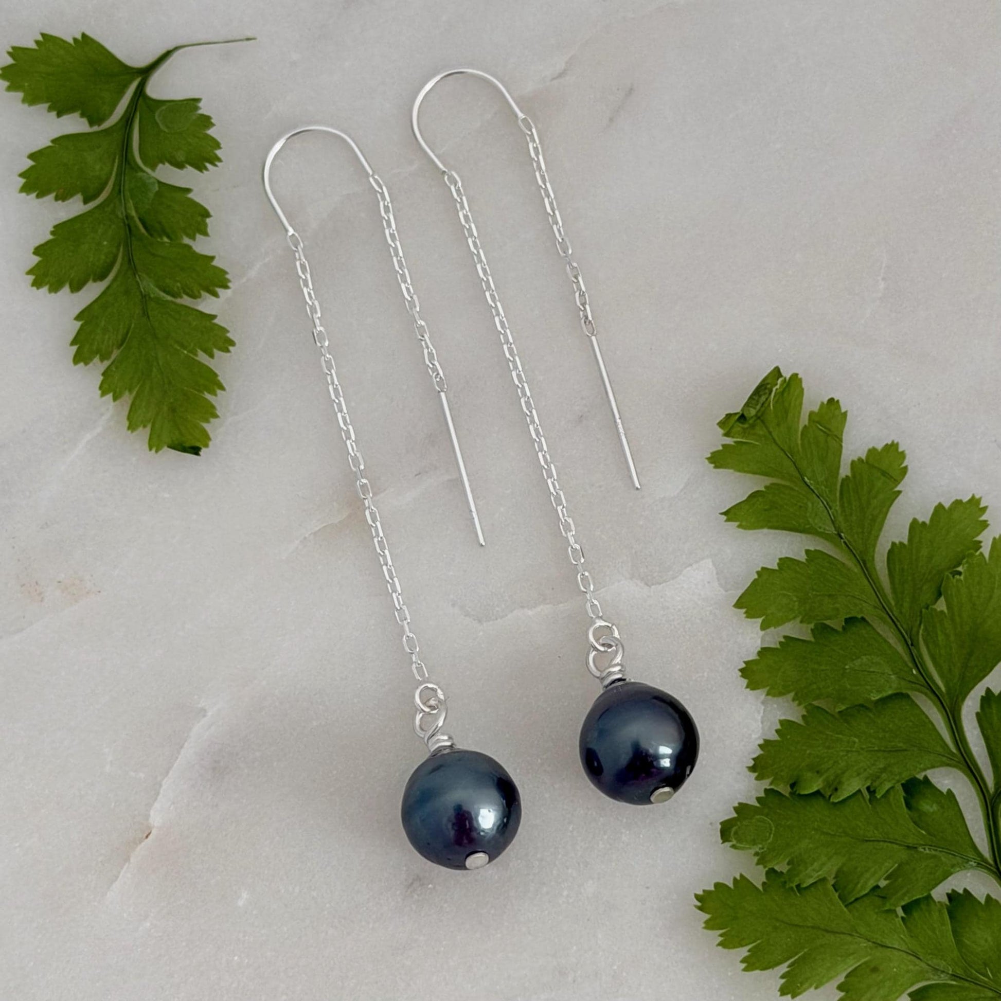 Tahitian Pearl Threader Earrings: Sterling silver Dangle Jewelry