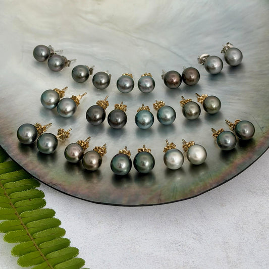 Tahitian pearl stud earrings • classic everyday jewelry • gold vermeil and sterling silver