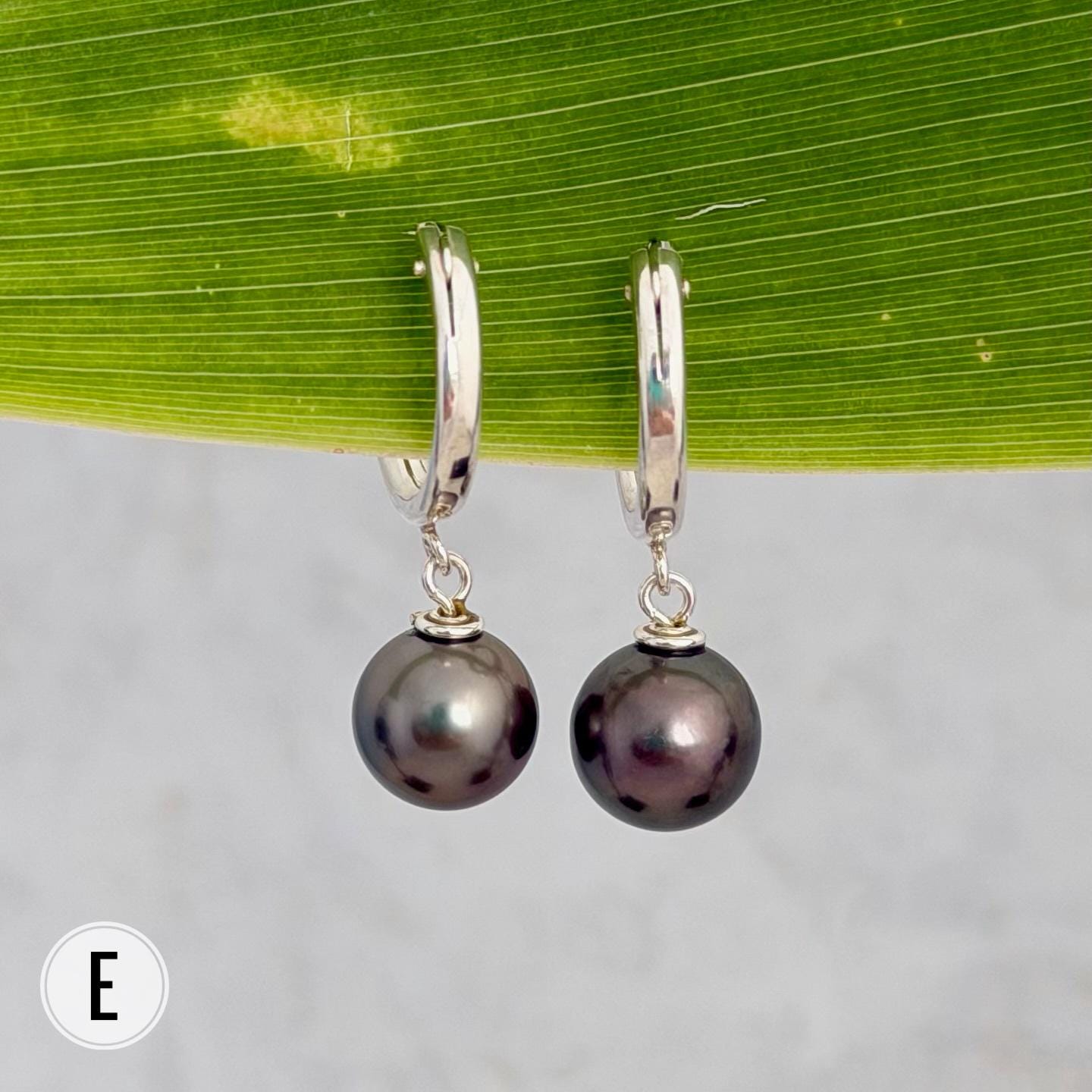 Tahitian pearl hoops • Huggies earrings • Sterling silver jewelry