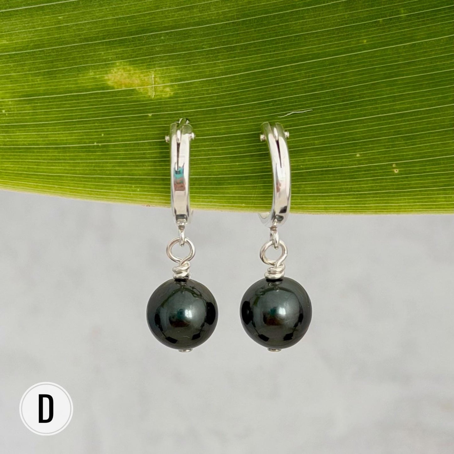 Tahitian pearl hoops • Huggies earrings • Sterling silver jewelry