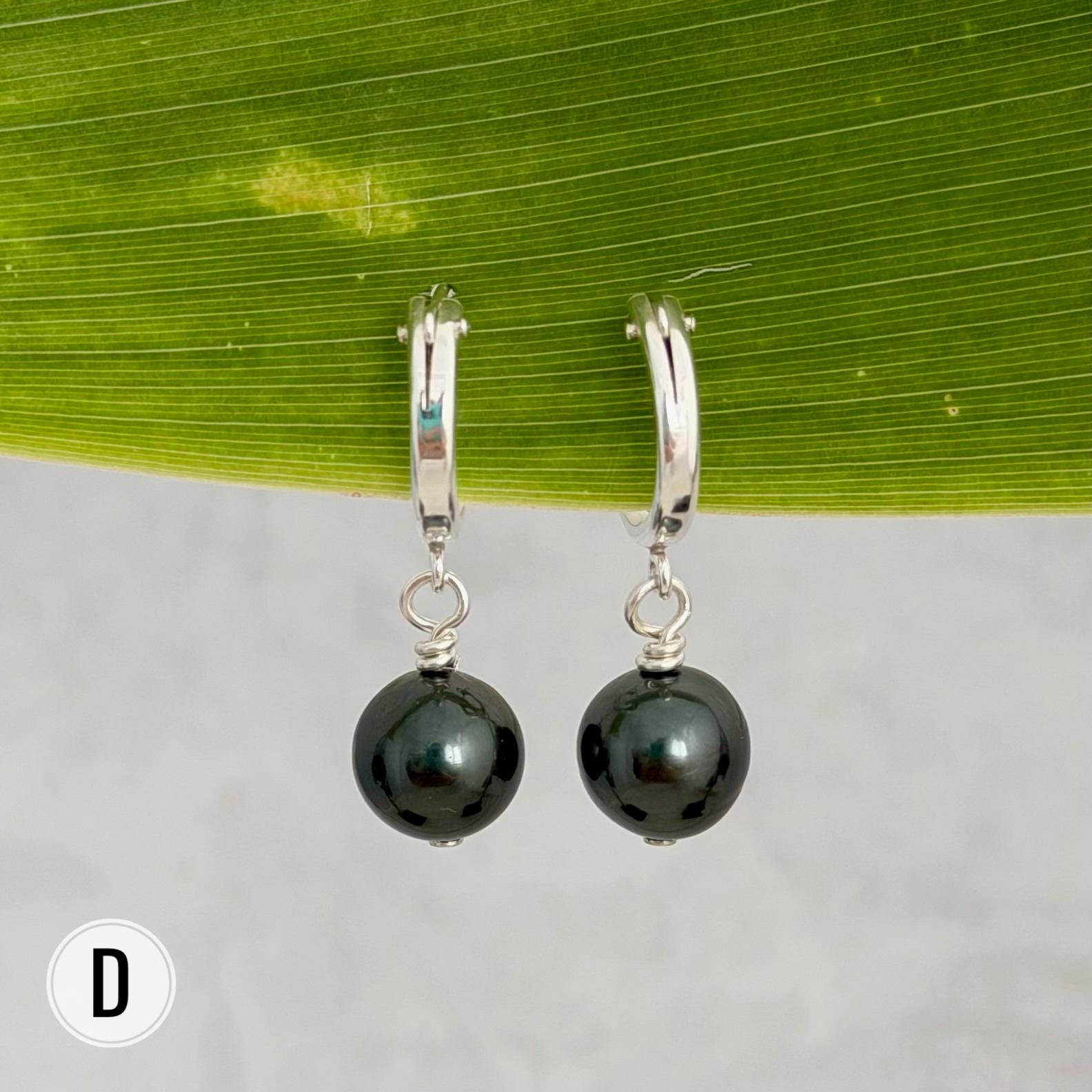 Tahitian pearl hoops • Huggies earrings • Sterling silver jewelry
