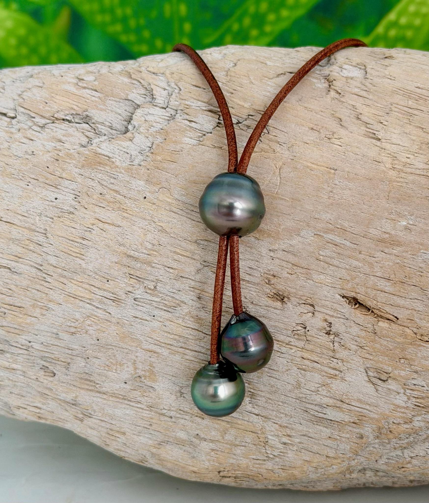 Tahitian Pearl Leather Necklace: Casual Island Jewelry
