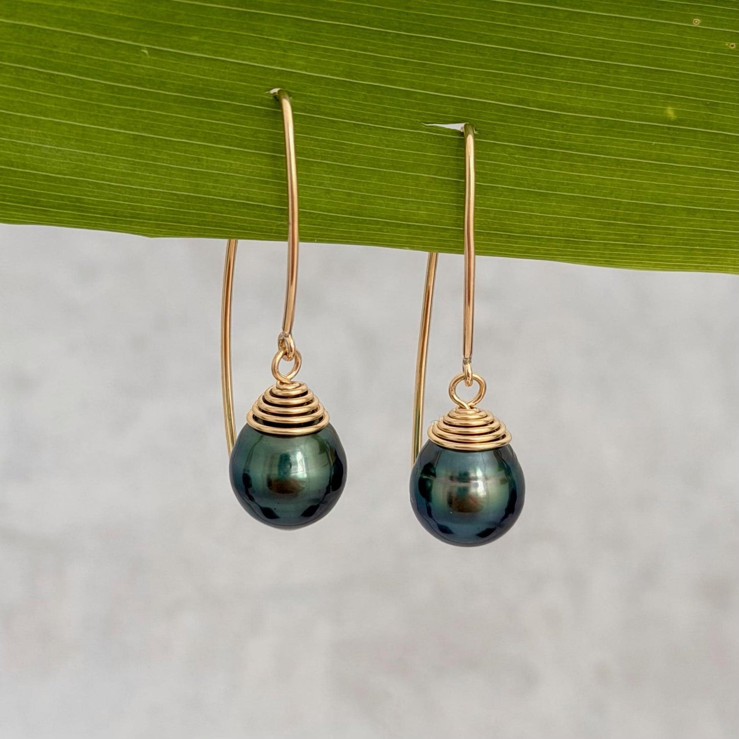 Tahitian Pearl Dangle Earrings • Gold filled hooks • Marquise Style