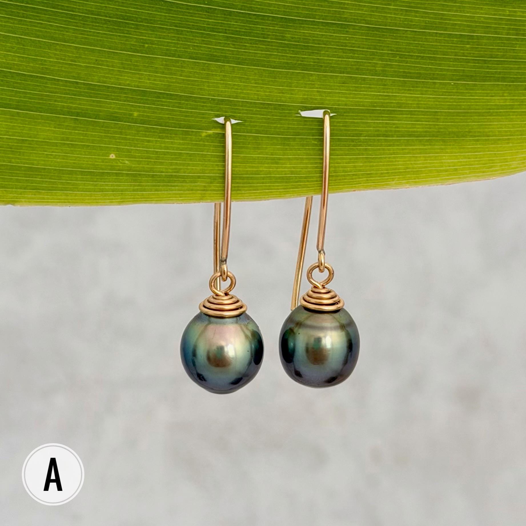 Tahitian Pearl Dangle Earrings • Gold filled and sterling silver hooks • Marquise Style