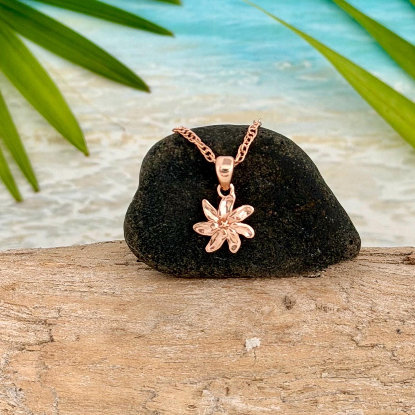 Tiare Flower Necklace : Rose Gold plated • Hawaiian Gardenia Jewelry