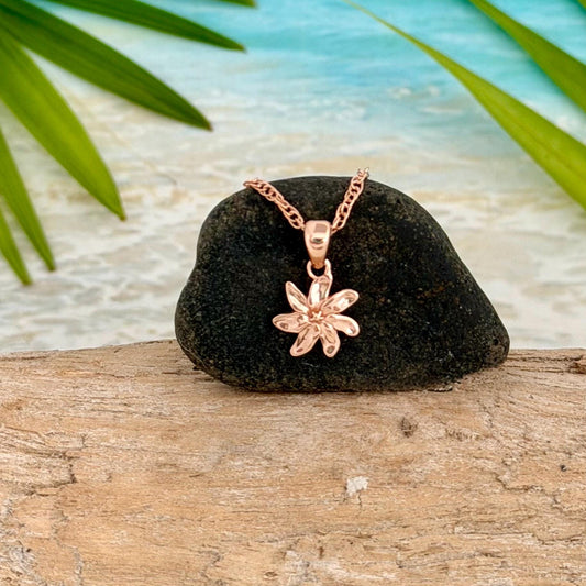Tiare Flower Necklace : Rose Gold plated • Hawaiian Gardenia Jewelry