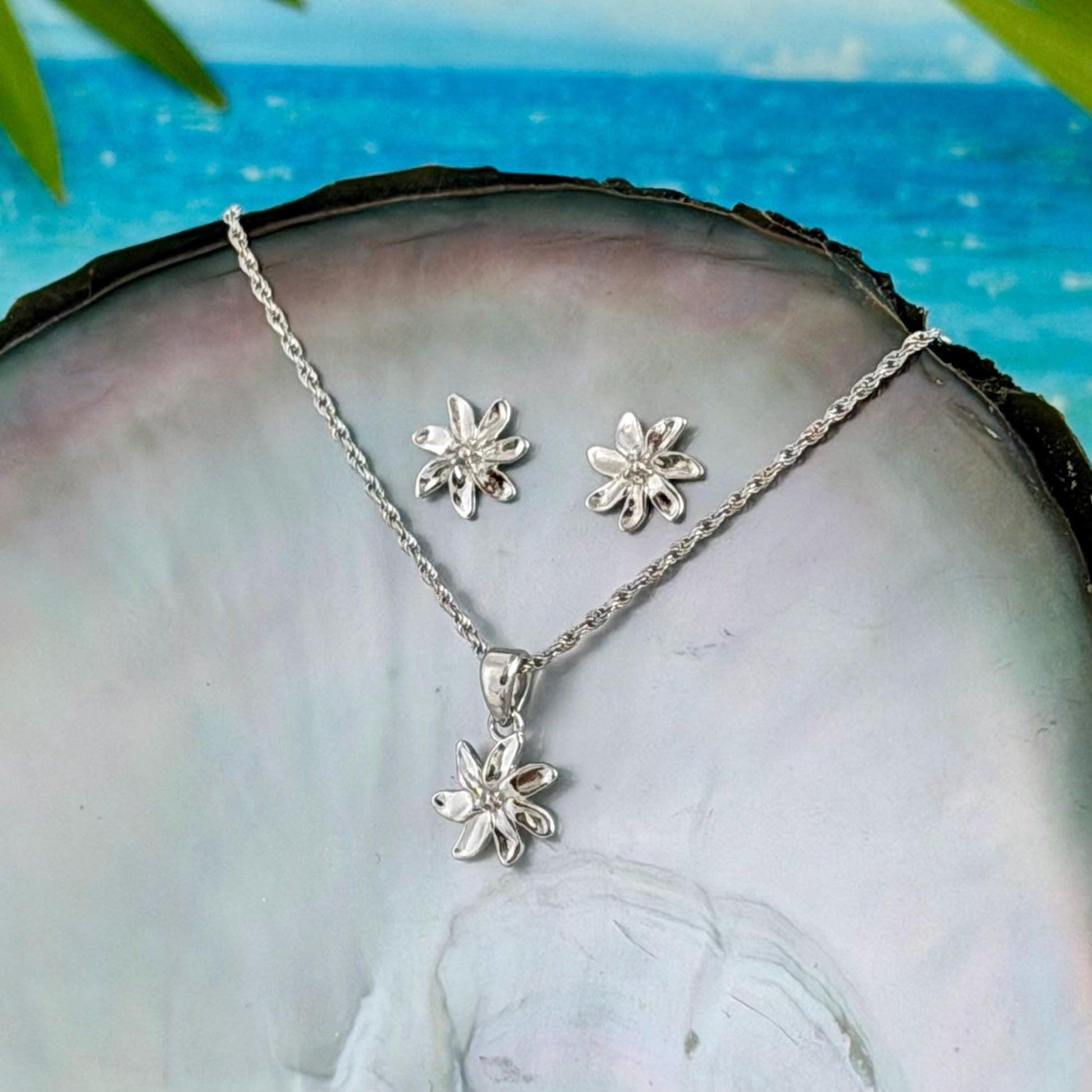 Tiare Flower Necklace : Sterling Silver • Hawaiian Gardenia Jewelry