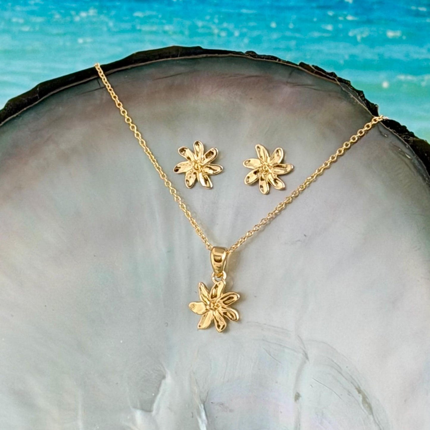 Tiare Flower Necklace : Rose Gold plated • Hawaiian Gardenia Jewelry