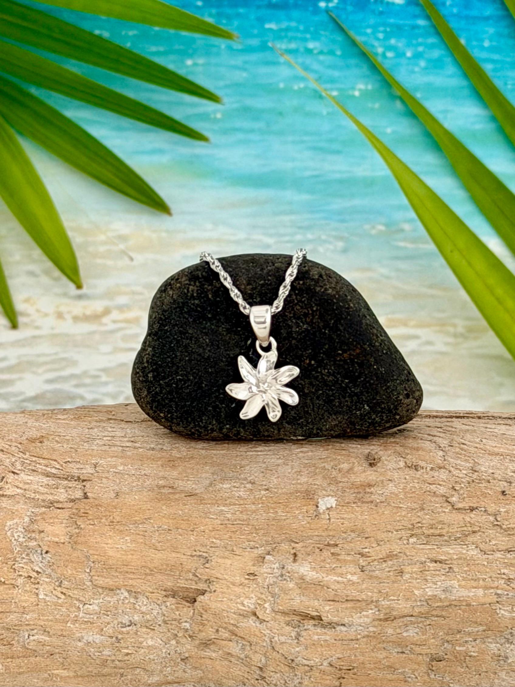 Tiare Flower Necklace : Sterling Silver • Hawaiian Gardenia Jewelry