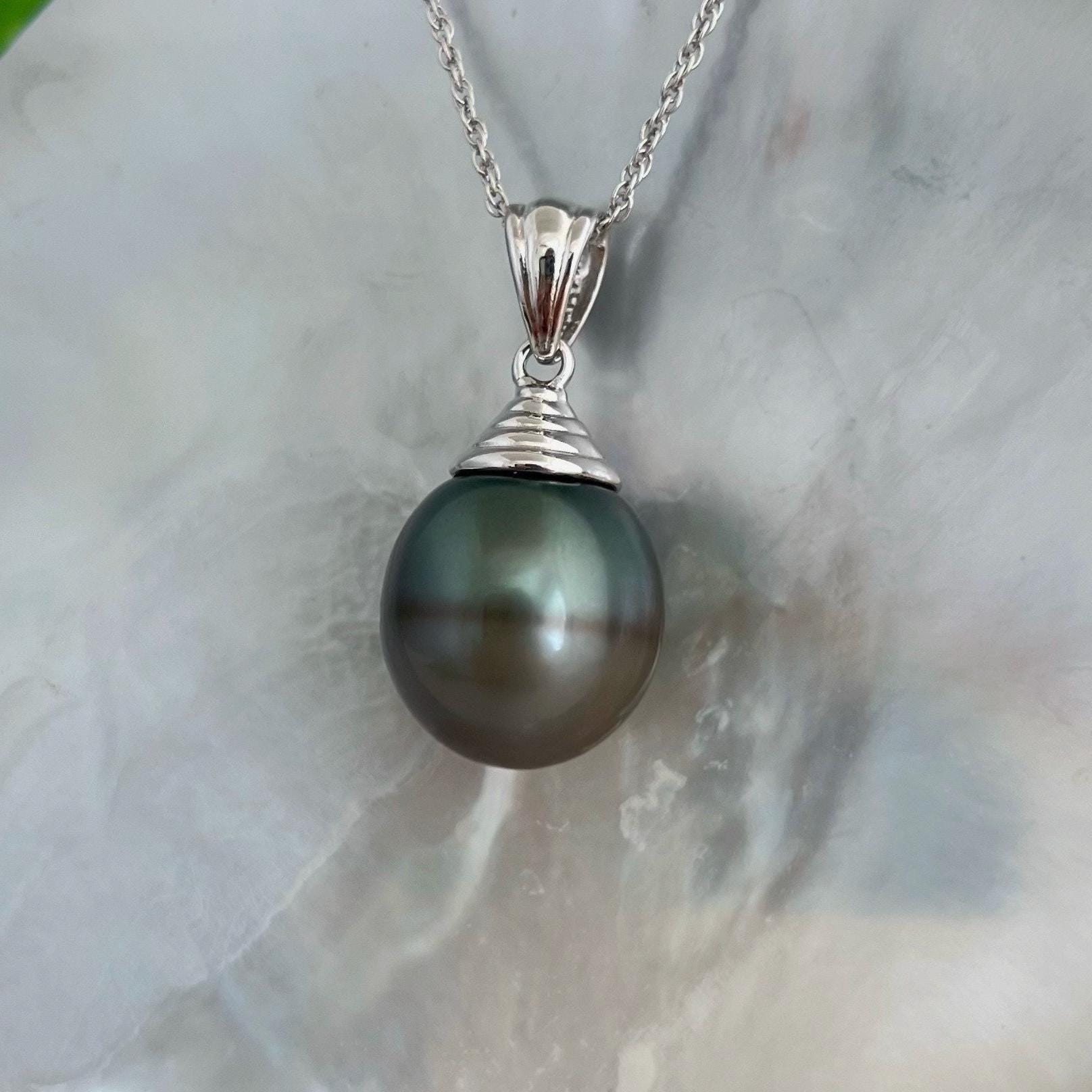 DOORBUSTER Tahitian Pearl Pendant • big 15mm black pearl • rare jewelry in sterling silver