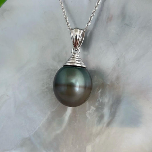 DOORBUSTER Tahitian Pearl Pendant • big 15mm black pearl • rare jewelry in sterling silver
